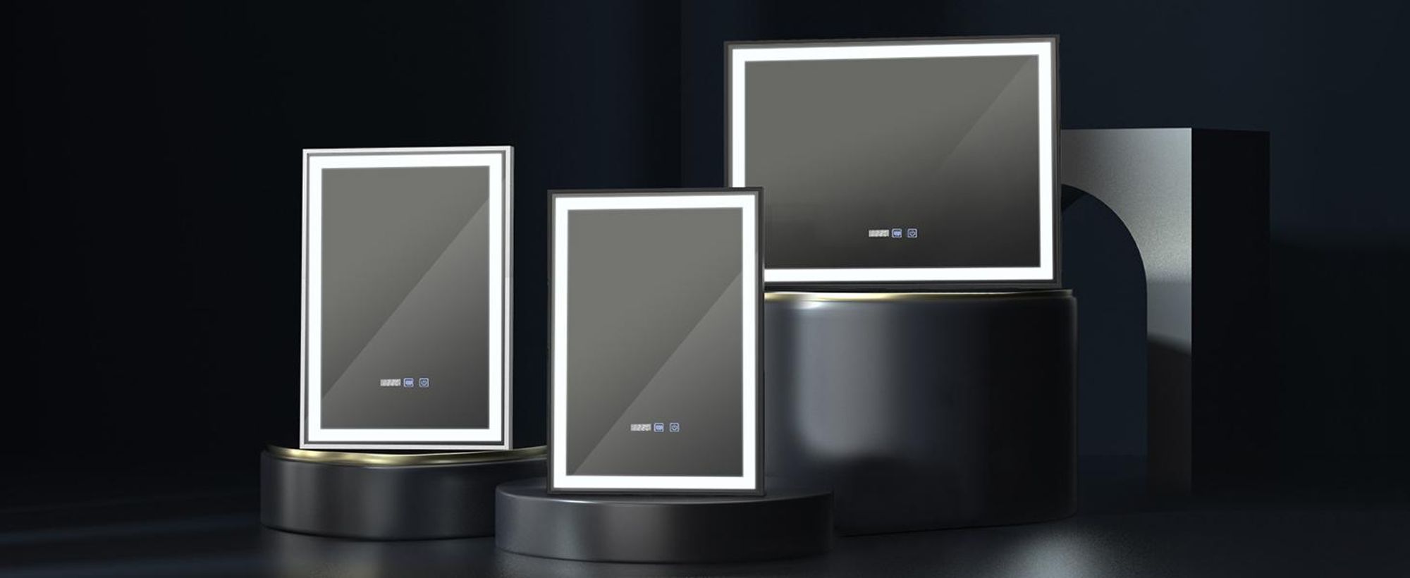 Puluomis Badspiegel 70x50 beschlagfrei mit 3 Farbe Beleuchtung, dimmbare Helligkeit, Badezimmerspiegel mit Digitaluhr, Temperatur schwarz
