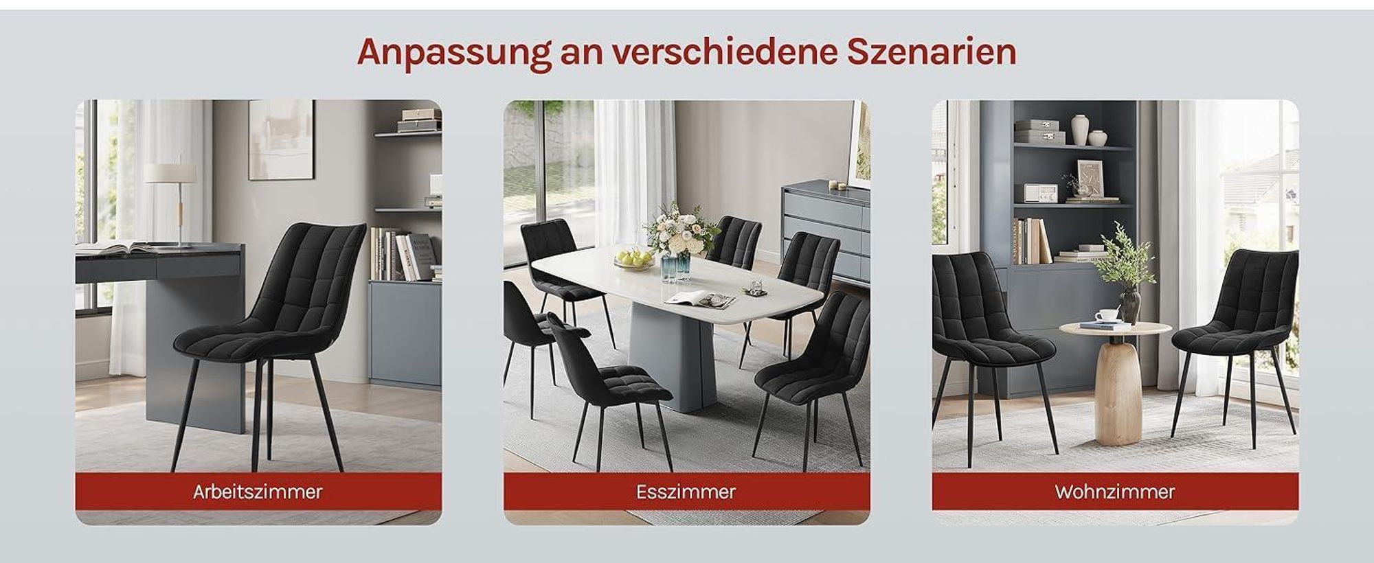 WOLTU Esszimmerstühle 4er-Set, Polsterstuhl mit Rückenlehne, bis 150 kg belastbar, Sitzfläche aus Samt, Metallbeine, Schwarz