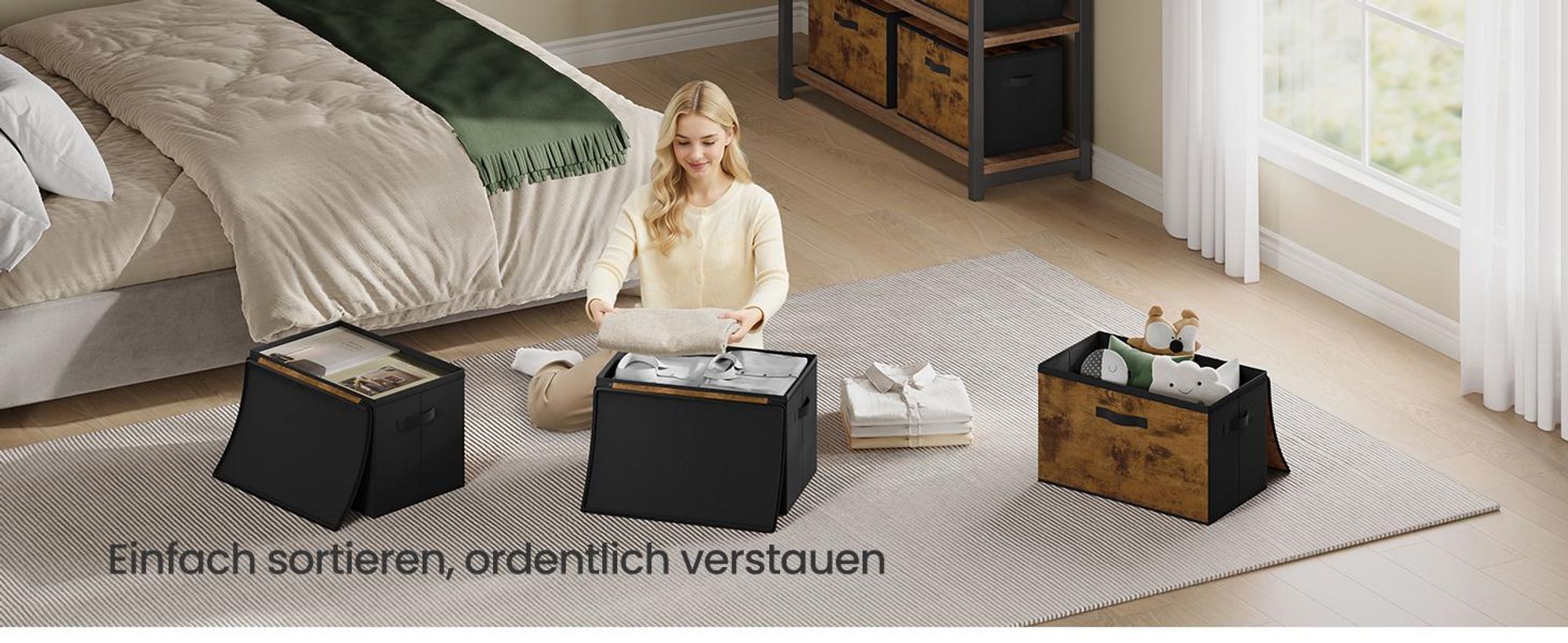 SONGMICS Faltbare Aufbewahrungskisten mit Griffen, 6er Set, Kleidung Organizer, Vliesstoff, 50 x 30 x 30 cm, braun