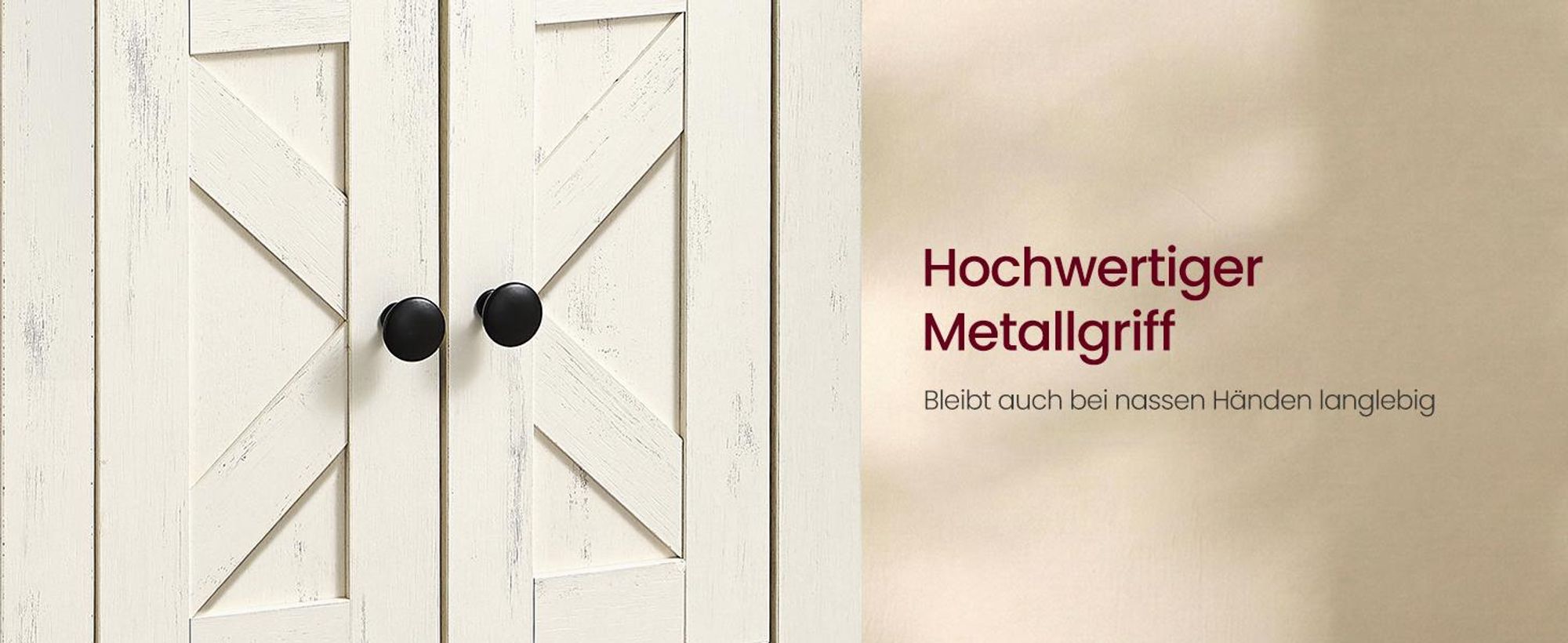 VASAGLE Badezimmerschrank im Landhausstil, Badschrank, offene Fächer, mit Türen, weiß-braun