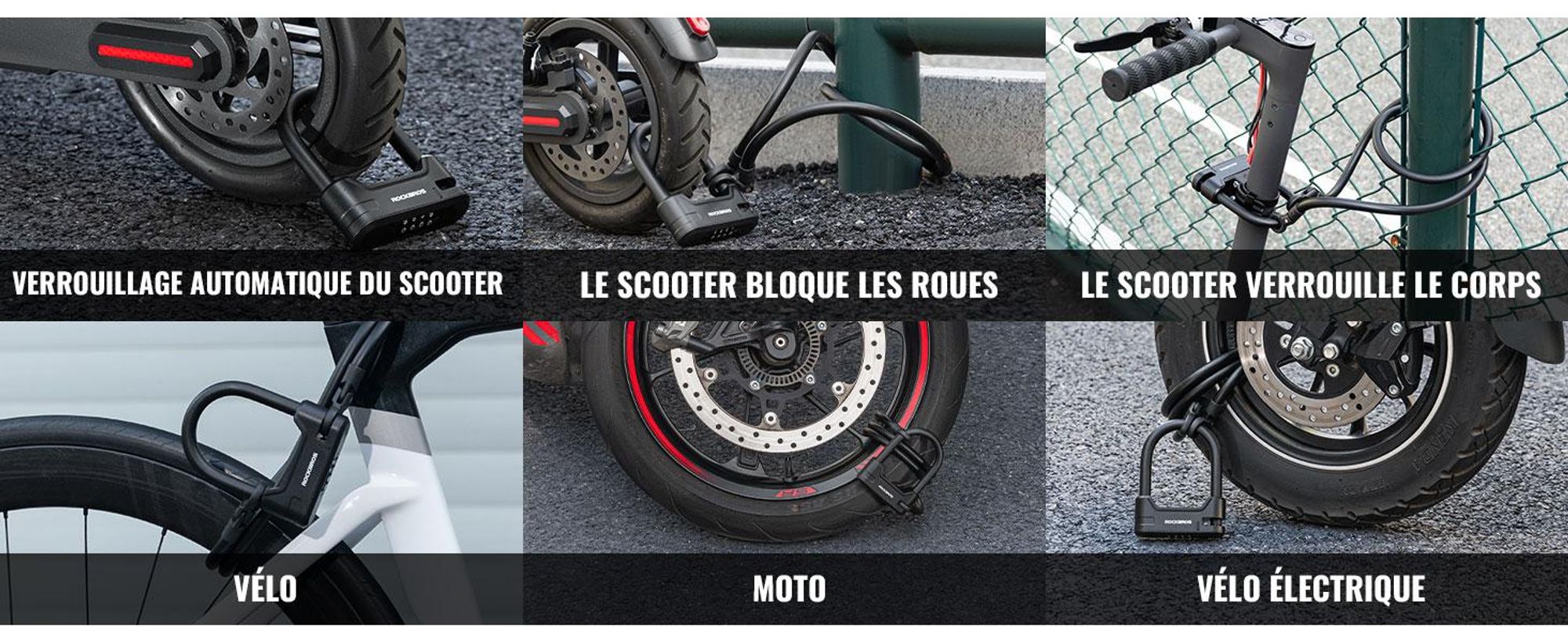 ROCKBROS Candado en U Antirrobo Para Patinete Eléctrico Código 4 Cifras PVC Alta Seguridad Para E-scooter Moto Skateboard