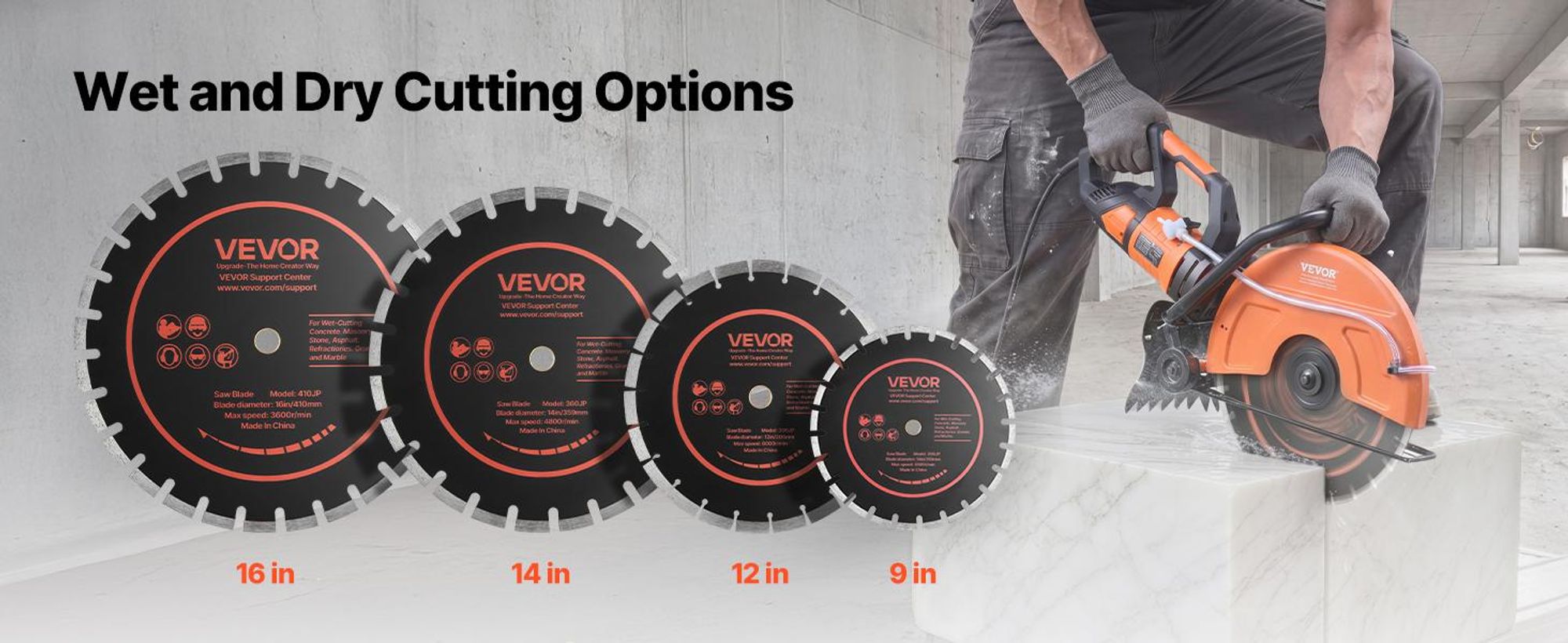 VEVOR 3 Stk. Diamanttrennscheiben 359mm, Diamant-Sägeblätter mit 25,4mm Bohrung & 11,8mm Segmenthöhe, Max. 4800 U/min Diamantscheiben für Trocken/Nass Schneiden, Trennscheibe für Beton Mauerwerk Stein