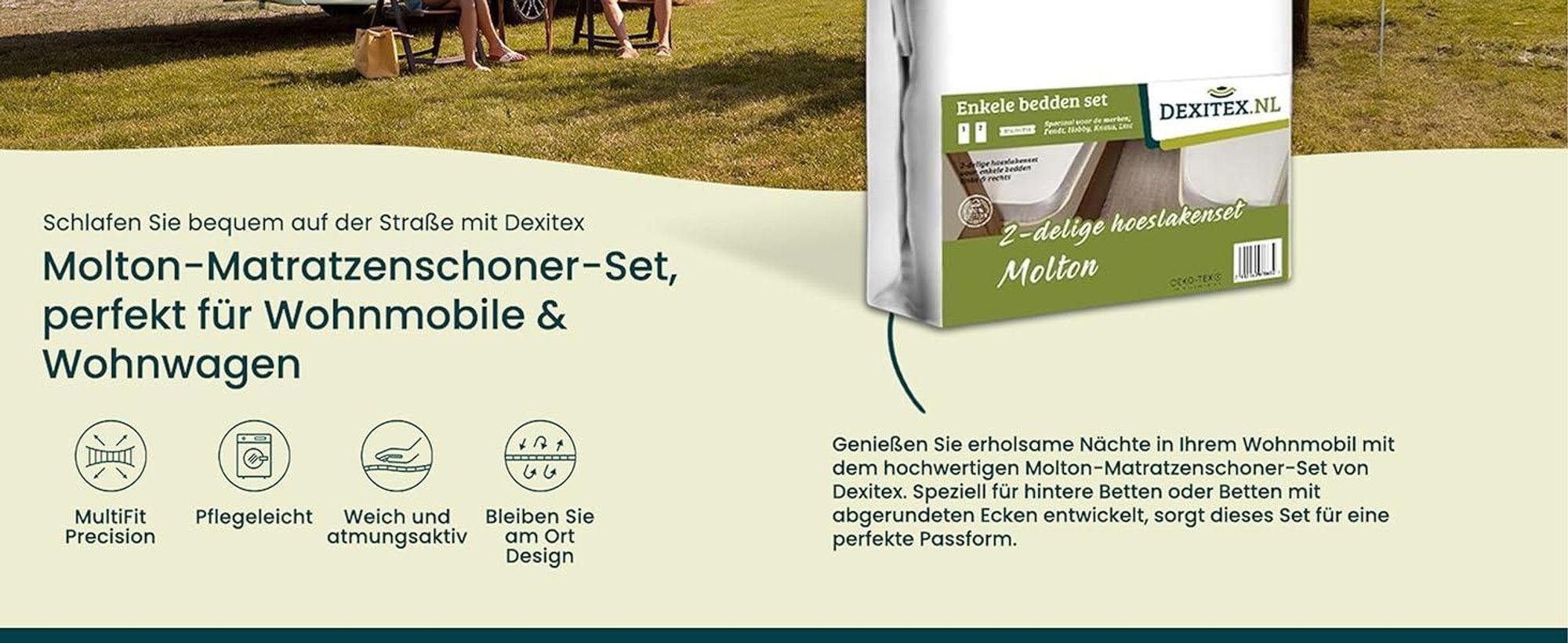 Wohnmobil in der Natur mit Spannbettlaken und Matratzenschoner