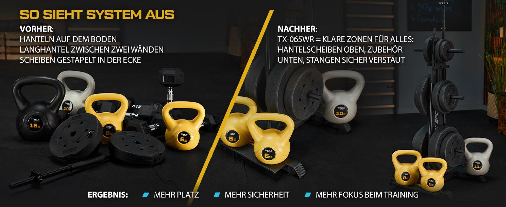 TREX SPORT Hantelscheibenständer TX-065WR | Stabil, rutschfest, bis 360kg |Stahl Langhantelständer für Hantelscheiben, Hantelstangen, Trainingszubehör
