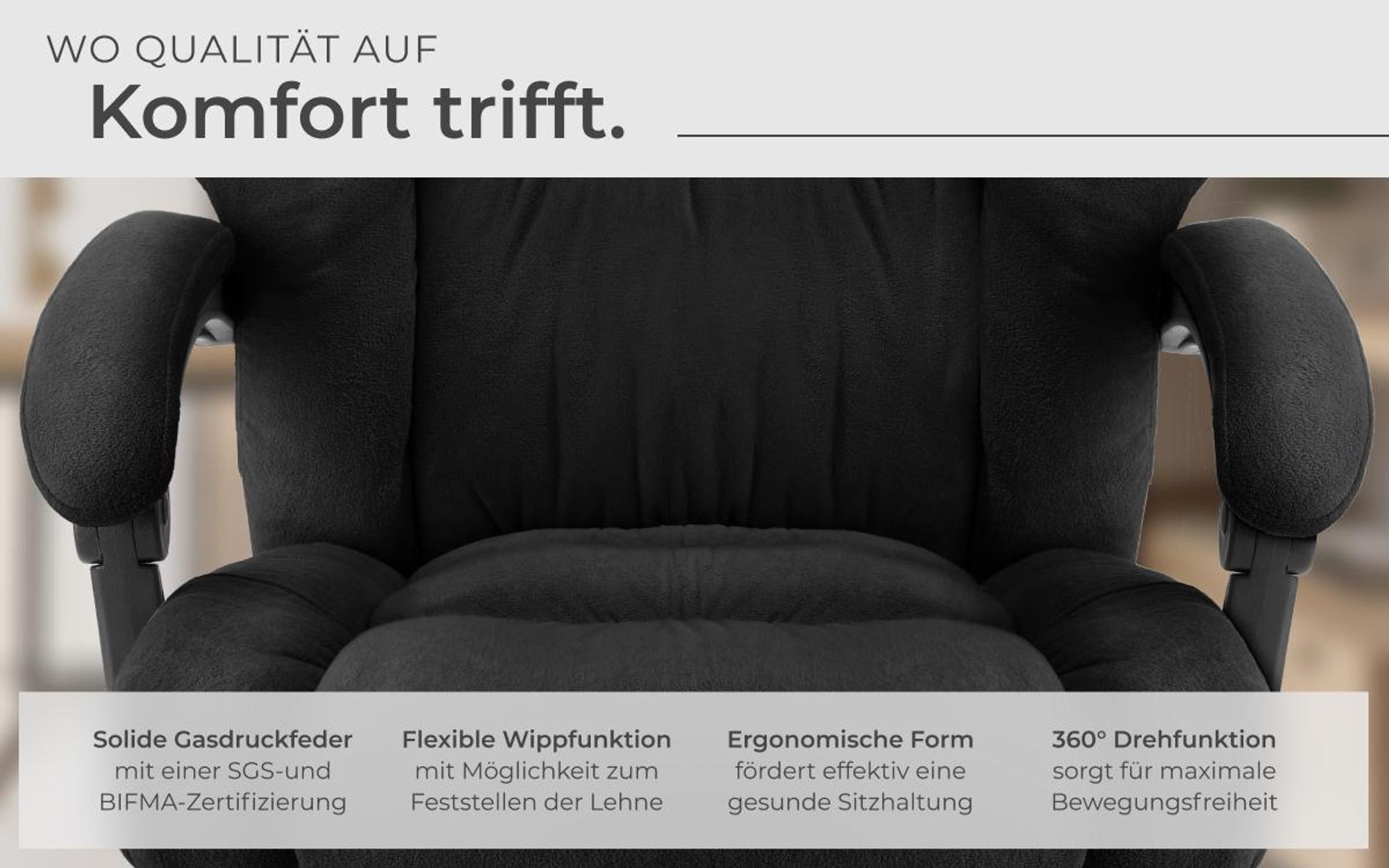 tectake® Bürostuhl Jillien 360° drehbar, stufenlos höhenverstellbar