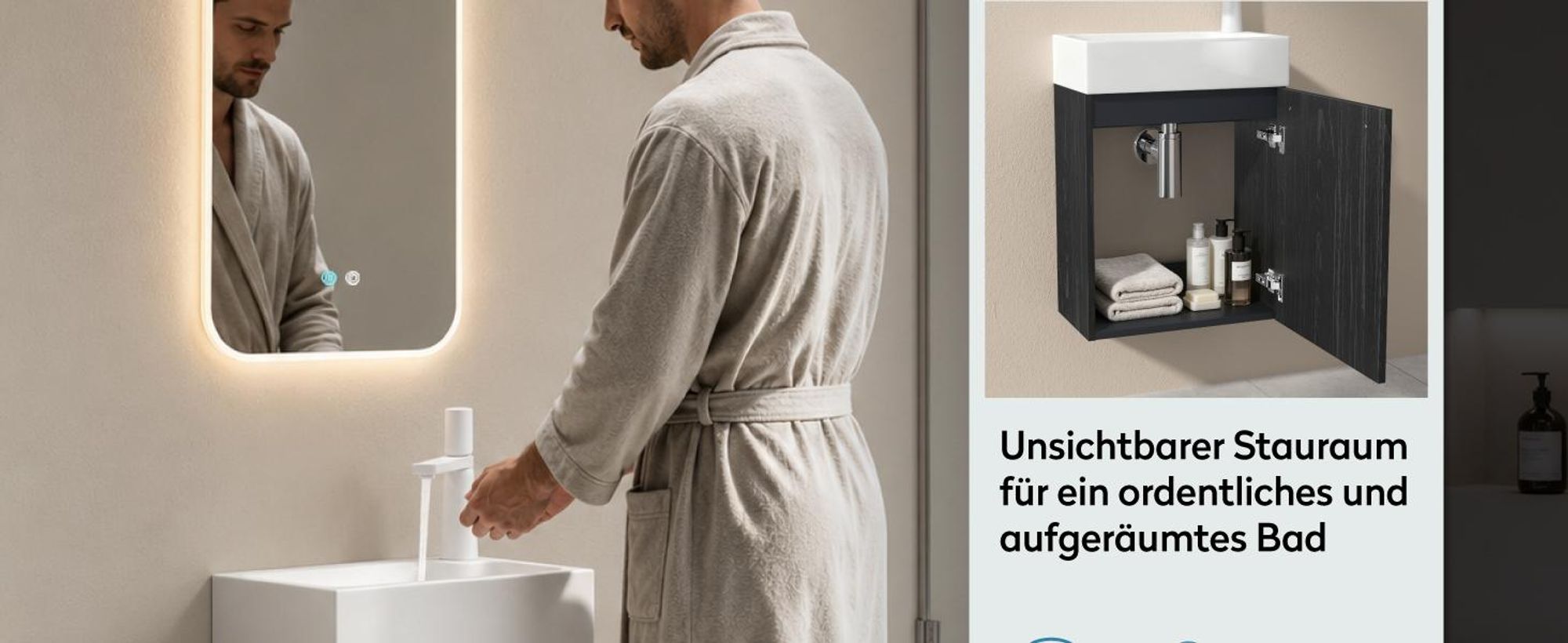 doporro Badmöbelset Waschbecken-Unterschrank für Gäste-WC 46cm in Anthrazit matt Design Waschplatz Wandmontage inkl. LED-Spiegel Pisa02