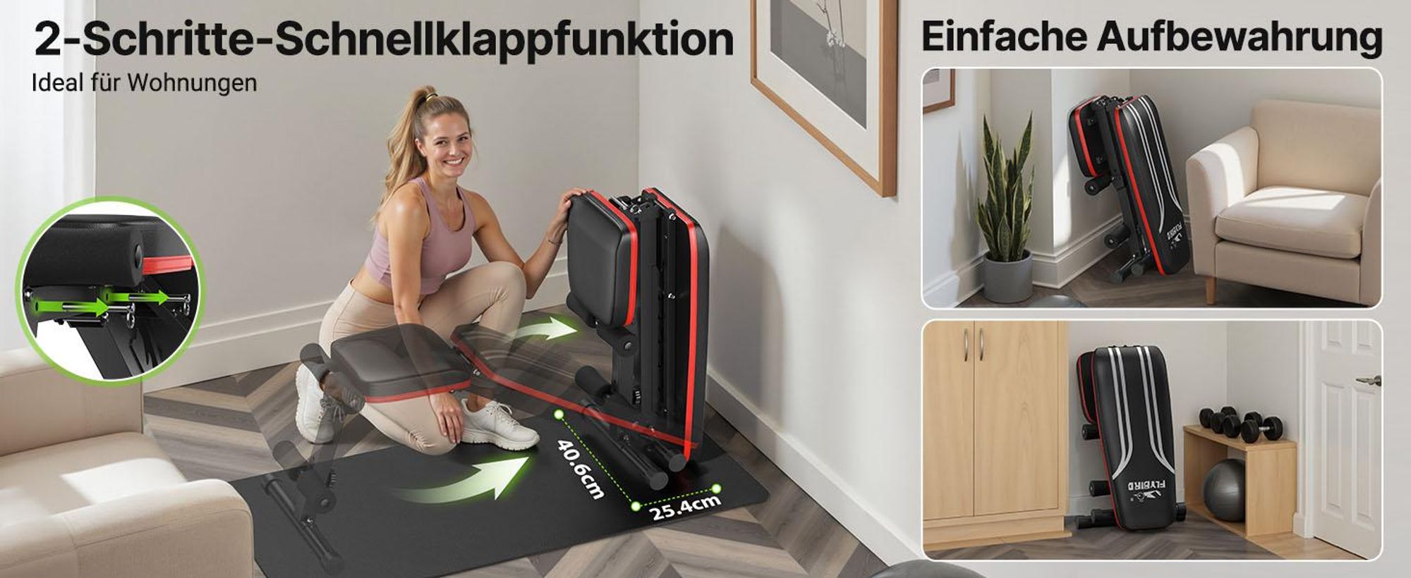 FLYBIRD Multifunktionale Hantelbank, 317 kg maximale Belastbarkeit, inklusive Resistenzbändern, verstellbare Trainingsbank für Ganzkörpertraining zu