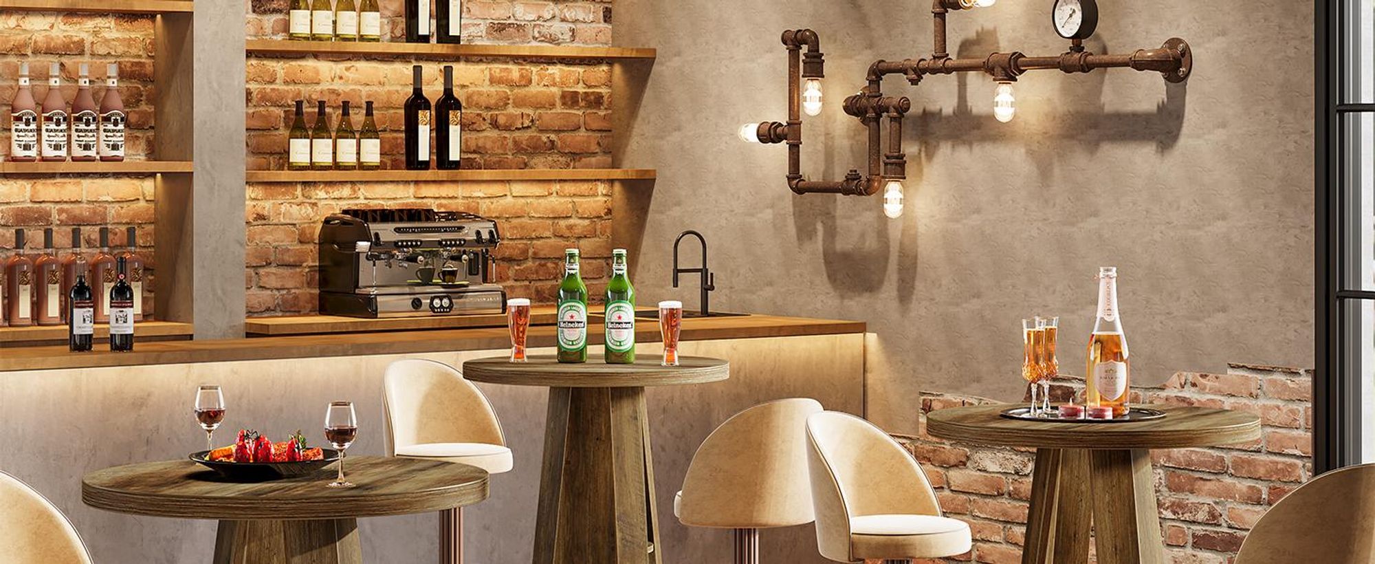Tribesigns Runder Bartisch, 100 cm hoch, Bistrotisch mit Stauraum, industrieller Cocktail-/Pubtisch mit Metall-Fußstütze für Wohnzimmer (nur Tisch)