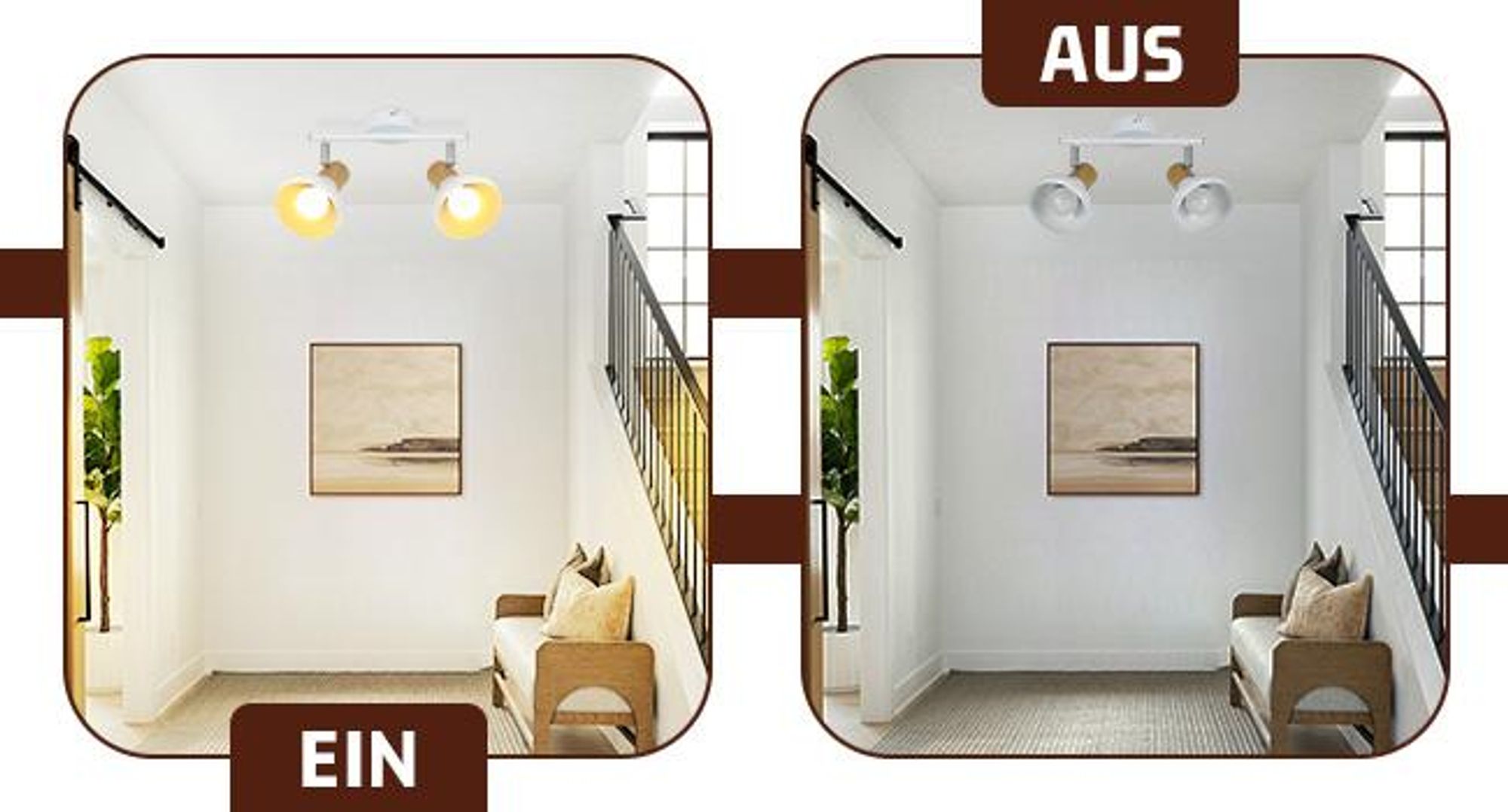 ZMH faretto da soffitto vintage lampada da soffitto corridoio plafoniera interna 2 spot fiamme industriale 350° orientabile spot da soffitto E14 bianco senza lampadine
