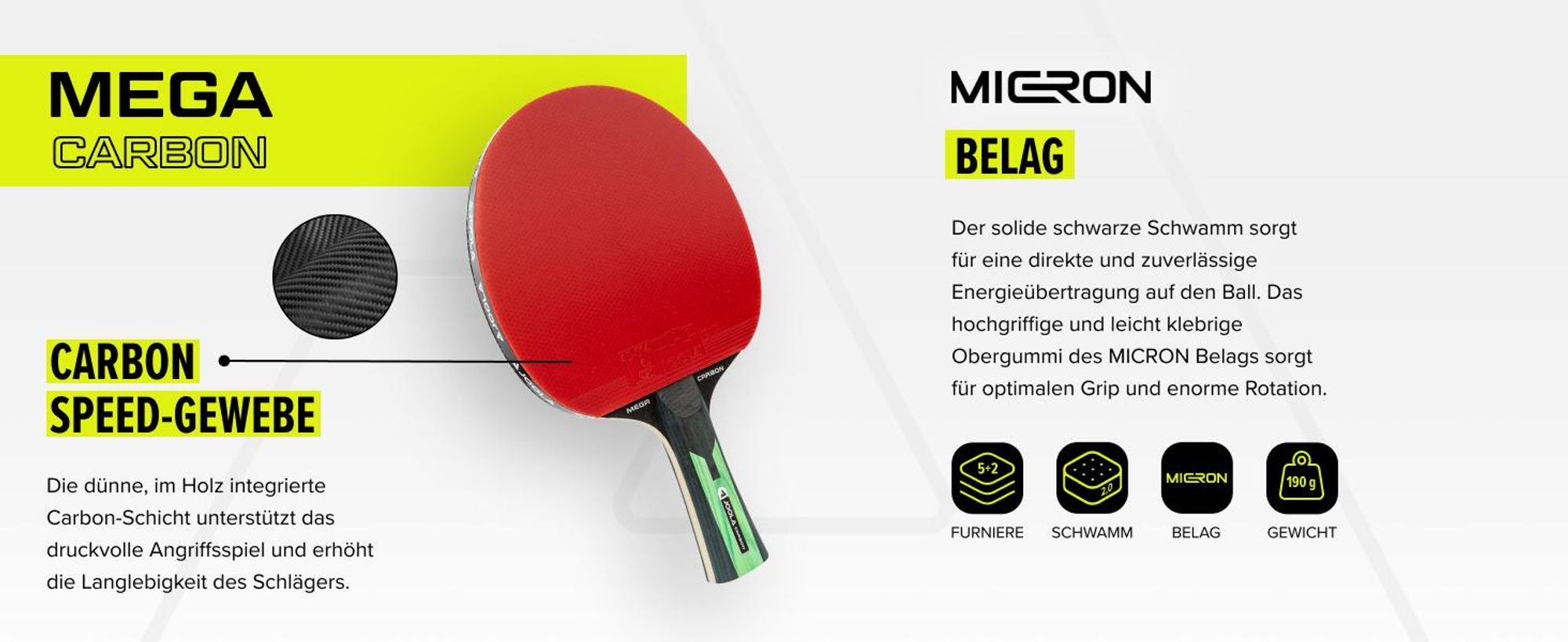 JOOLA Profi Tischtennisschläger Mega Carbon, ITTF zugelassen, für fortgeschrittene Spieler, 2,0 MM Schwamm