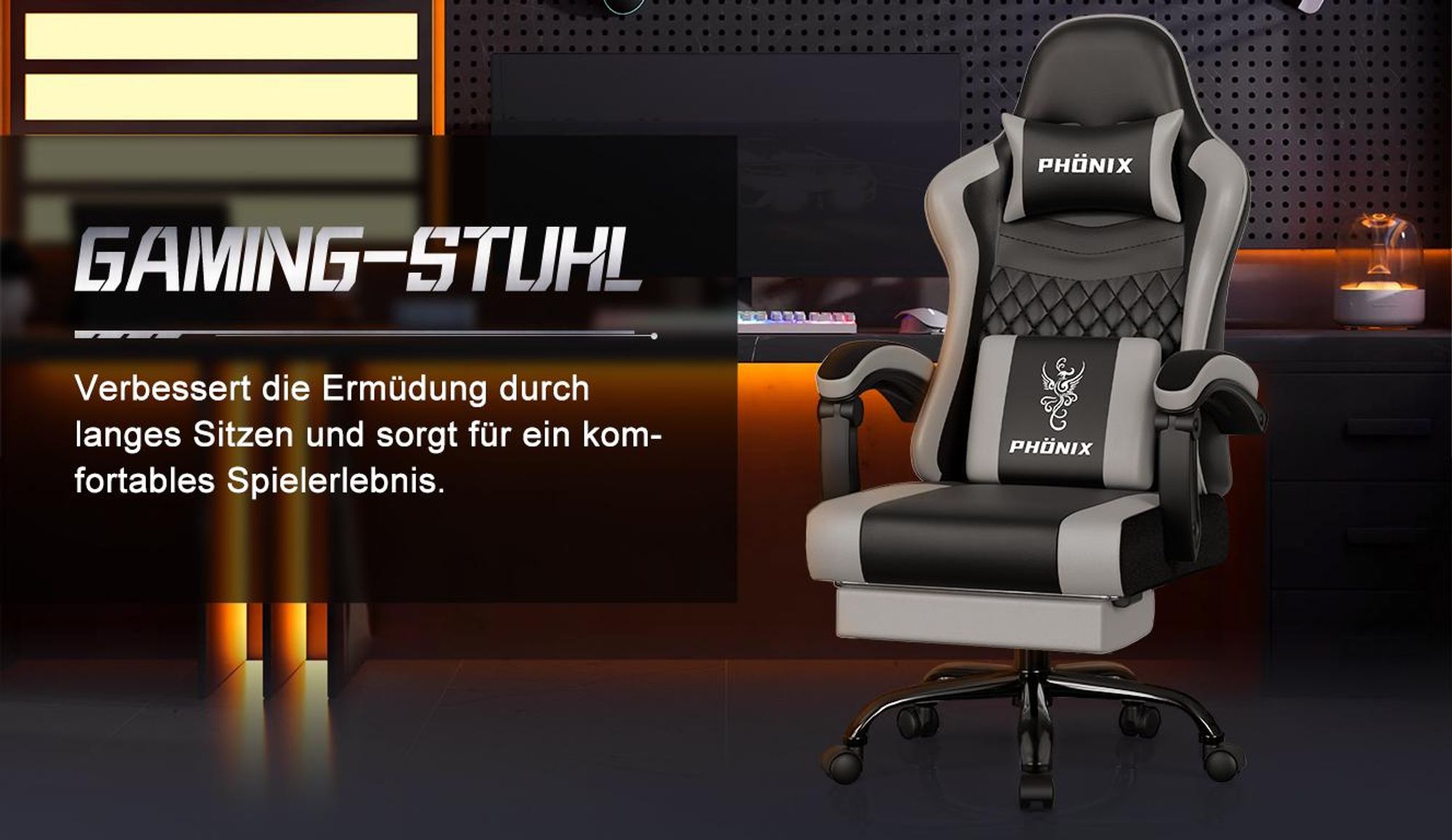 Aiibot Gaming Stuhl Bürostuhl Ergonomisch Schreibtischstuhl Bürostuhl 150 kg Drehstuhl mit Lordosenstütze, Gaming Sessel 90°-165° und Wippfunktion