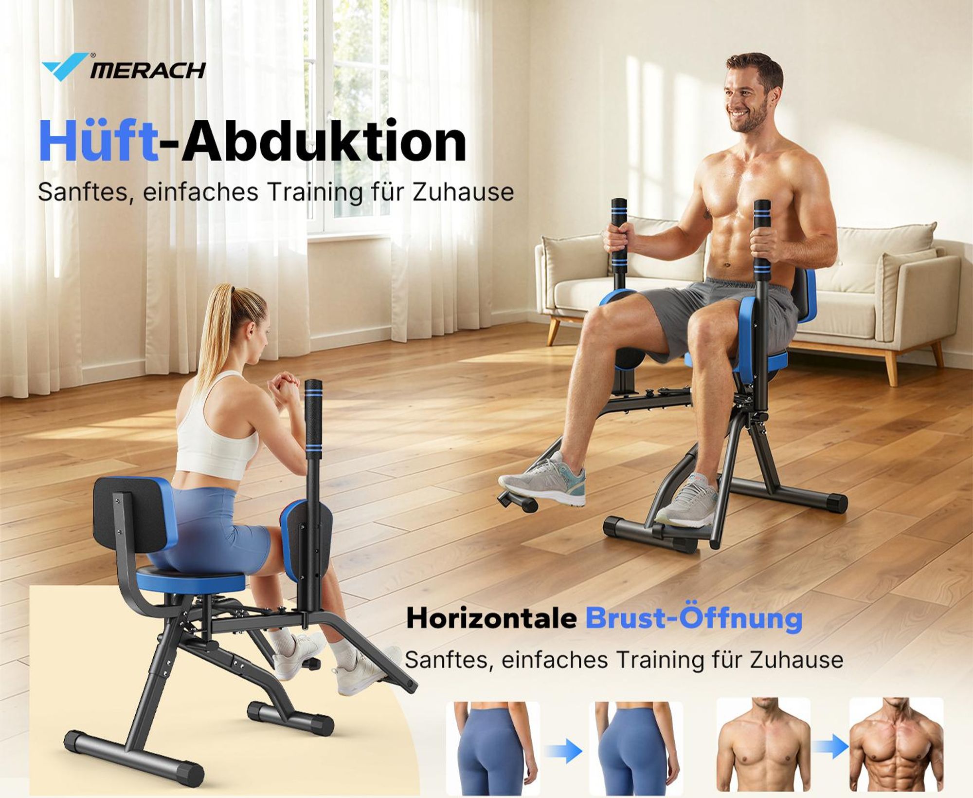 Hüftabduktor, 3-in-1 Heimtrainer für Brust, Po & Beine, Po-Trainer, Beintrainer, Hüfttrainer, bis zu 150 kg Merach