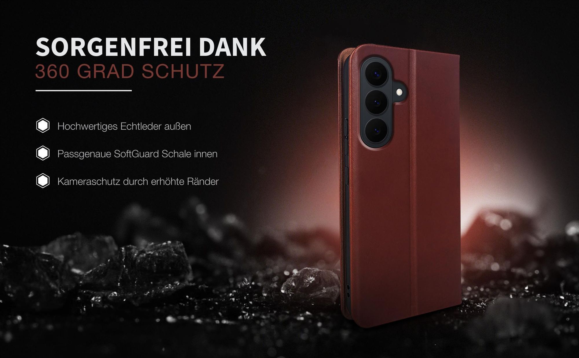 Leder Smartphonehülle für das Samsung Galaxy S26 FE mit Rundum Schutz