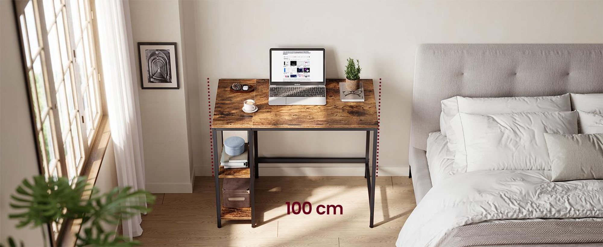 VASAGLE Computertisch mit 2 Regale Schreibtisch 100 x 75 x 50 cm vintagebraun