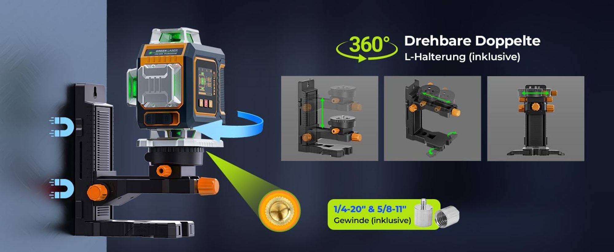 CIGMAN CM-S04 Kreuzlinienlaser 4x360° Grün mit App & LCD-Display