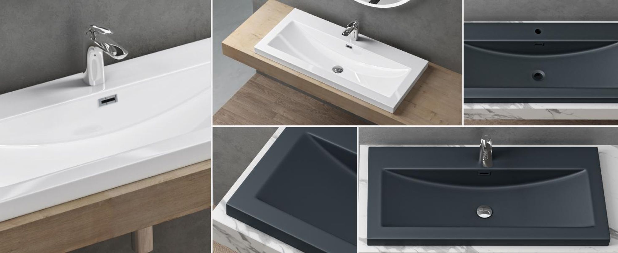 doporro Waschbecken Einbauwaschbecken aus mineralguss in weiß |BTH: 100x48x13 cm| Waschtisch Waschplatz| Col01