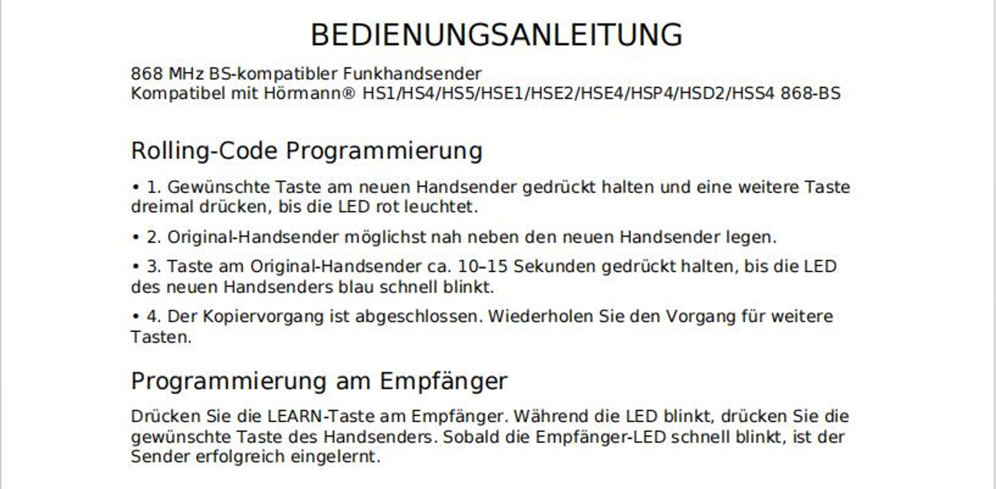 Handsender für Hörmann HSE 4 BS 4Befehl 868 MHz Hochglanz Chrom schwarz Fernbedienung inkl Batterien Schlüsselring Garagentorantrieb