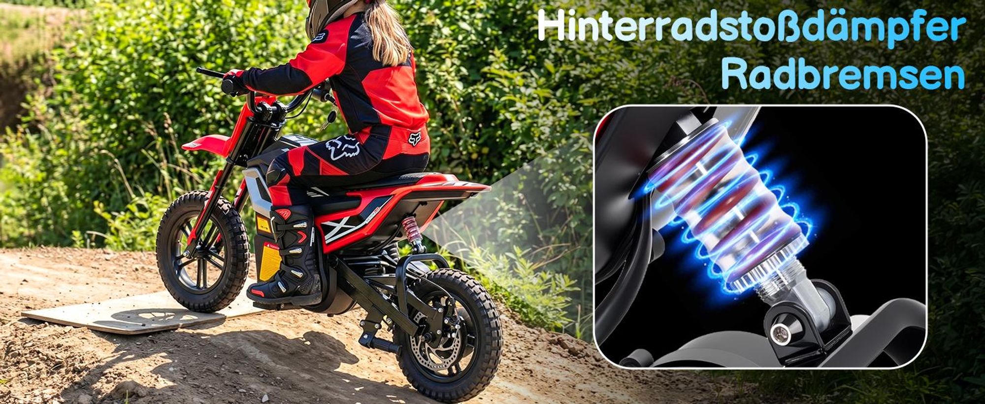 FCH Elektrisches Kindermotorrad, 24 V, 7 Ah, mit Ledersitz, rot