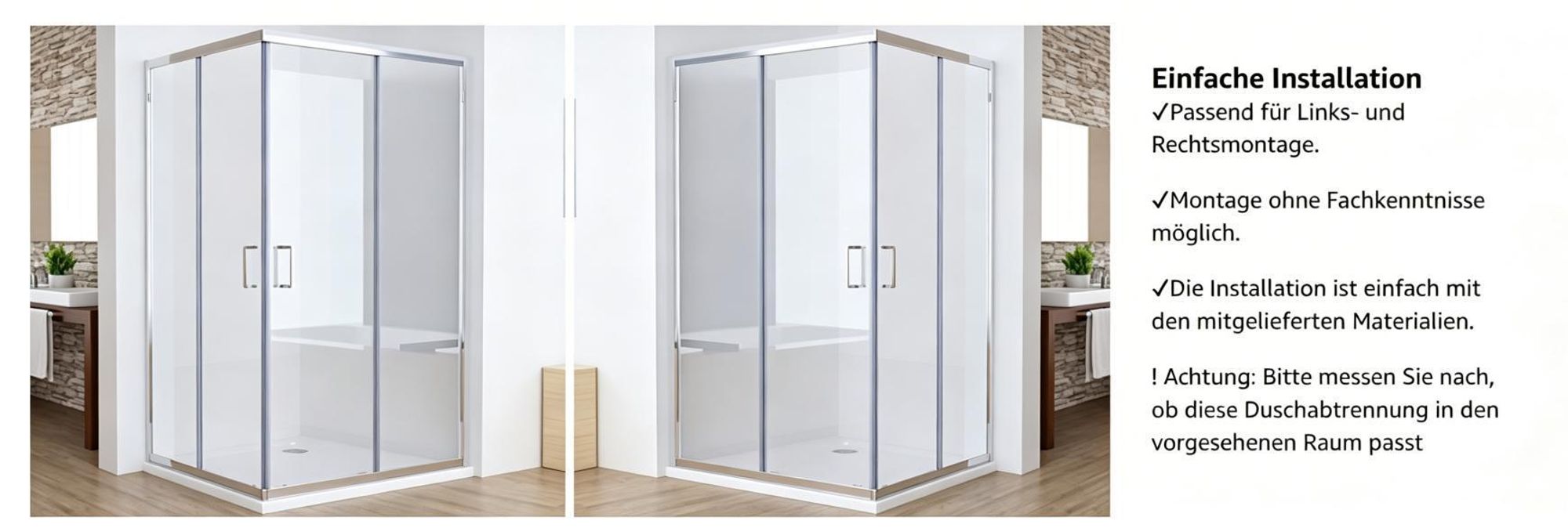 LISA Duschkabine Eckeinstieg 90x80x185 cm mit Doppel Schiebetür rollen, 6mm ESG Sicherheitsglas, Schiebetüren Glas komplett Dusche Silber