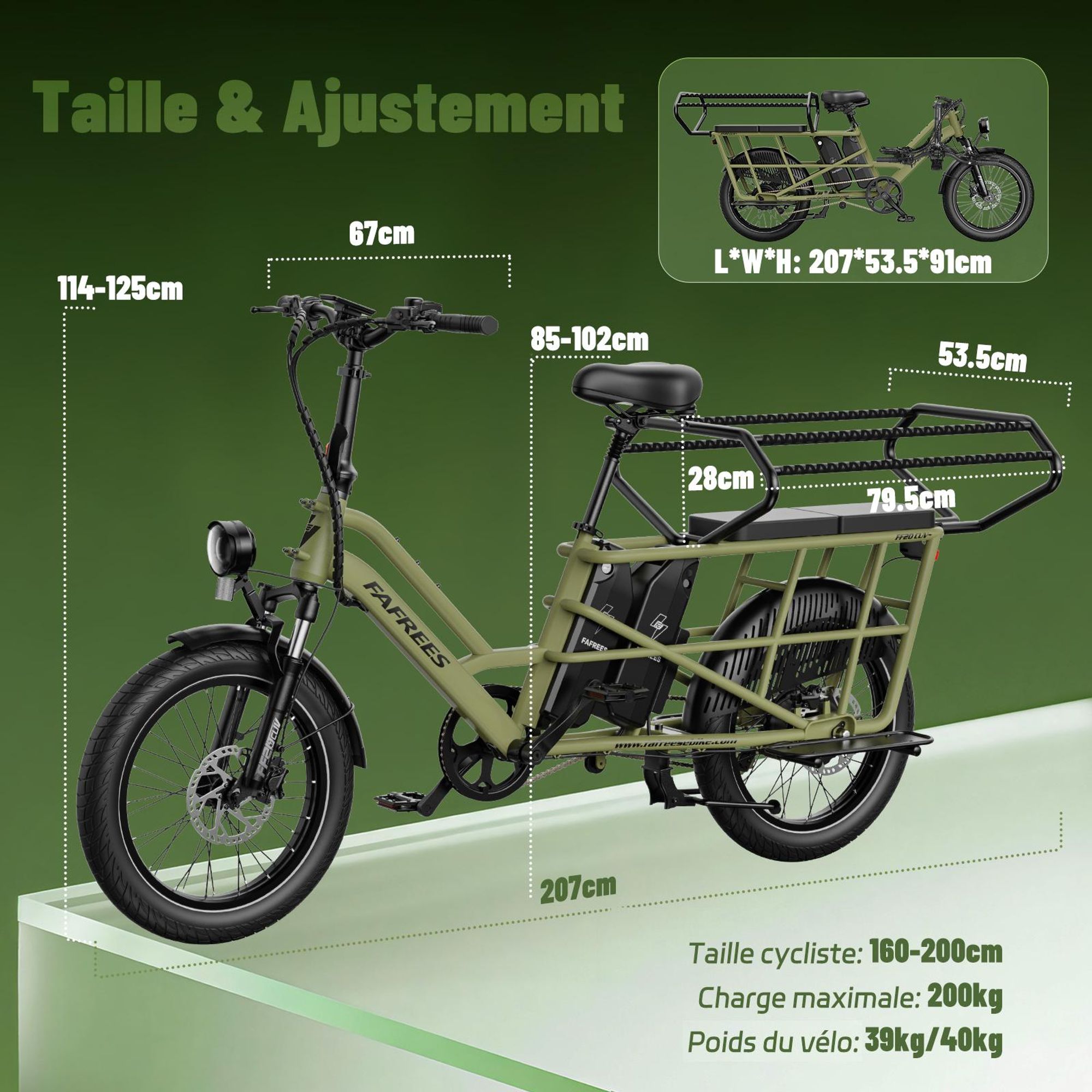 Siège enfant double arrière FAFREES FF20 CUV pour vélo électrique 24AH, 0-12 ans, charge 100kg acier antirouge-noir