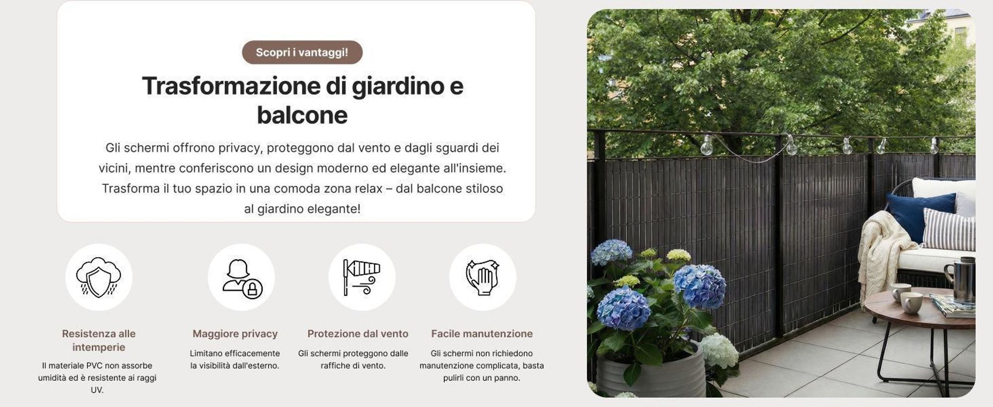 Schermo per balcone, terrazza, giardino, in PVC, Mazovia 100x300 cm, marrone, resistente al vento, agli agenti atmosferici e ai raggi UV, tappeto schermante per tutto l'anno