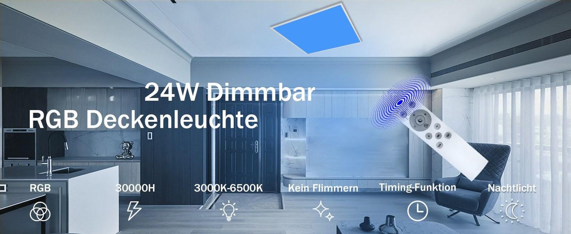 ZMH LED Deckenleuchte Weiß Dimmbar mit Fernbedienung RGB Farbwechsel Deckenlmape Deckenbeleuchtung für Wohnzimmer Schlafzimmer Küche Kinderzimmer