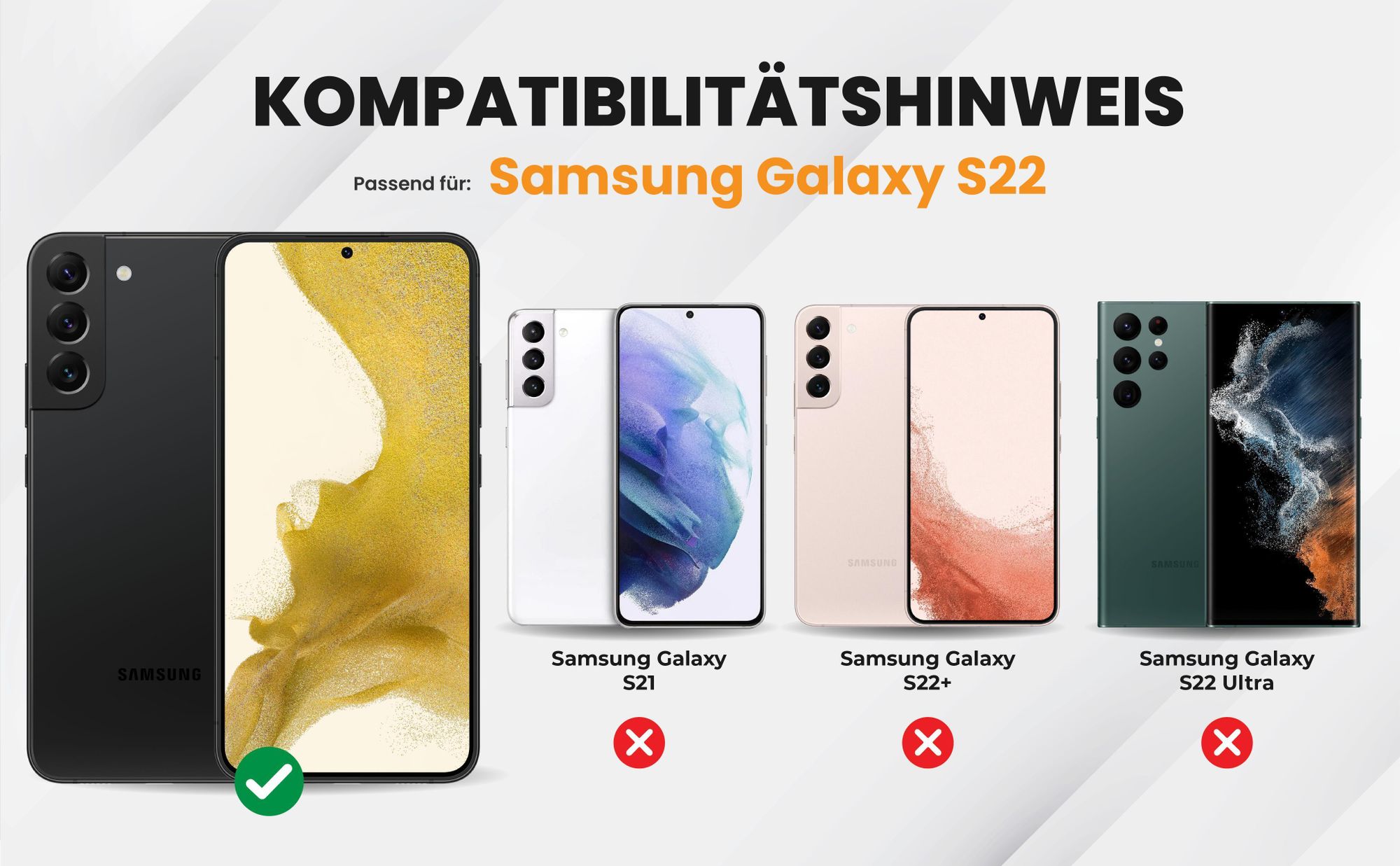 Kompatibilitätshinweise Hülle für Samsung Galaxy S22