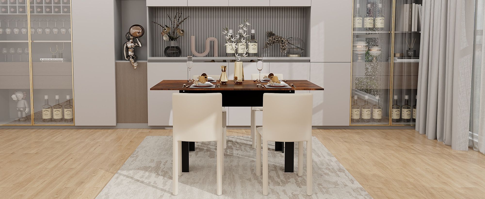 Puluomis Ausziehbarer Esstisch, Erweiterbarer Tisch 70x105-150cm, Klapptisch mit Verstärkter MDF-Platte, Küchen-/Wohnzimmertisch schwarz braun