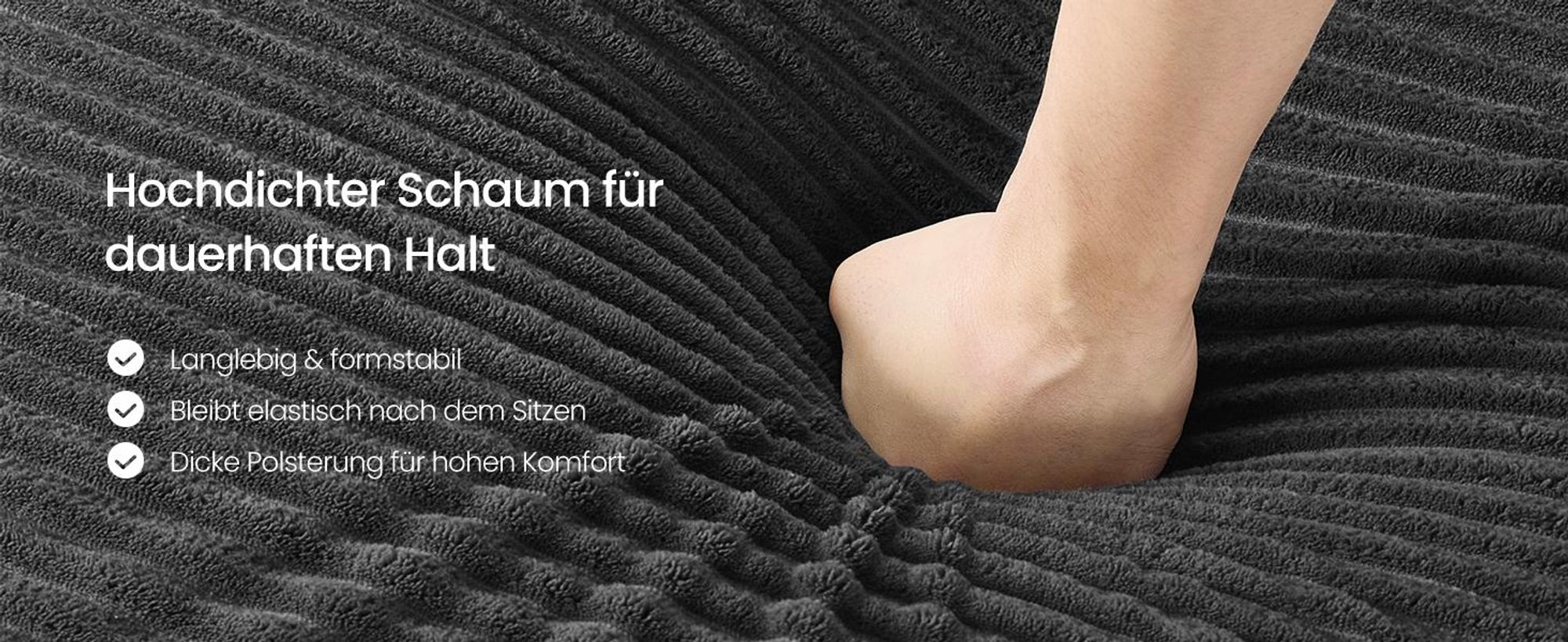 VASAGLE U-Form Sofa 6-Sitzer Modulares Cord Sofa mit Kissen 336 x 154 x 89 cm Grau