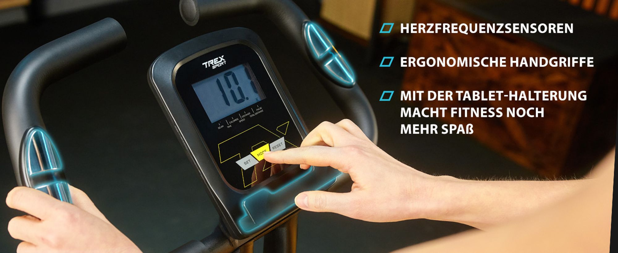 TREX SPORT Heimtrainer Fahrrad klappbar TX-360XB PYRO | Fitnessbike Pulssensoren, 10 Stufen extrem leise, 7 Sitzhöhen, bis 120 kg