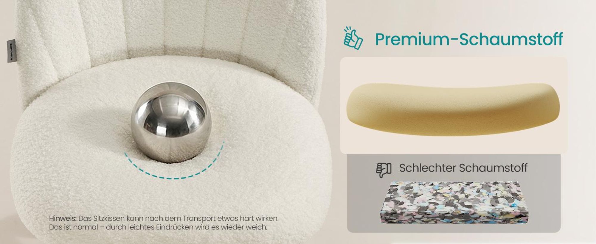SONGMICS Homeoffice-Stuhl, Schminkstuhl aus Fleece, Schreibtischstuhl, Schaumstoffpolsterung, höhenverstellbar, für Arbeitszimmer, Schlafzimmer