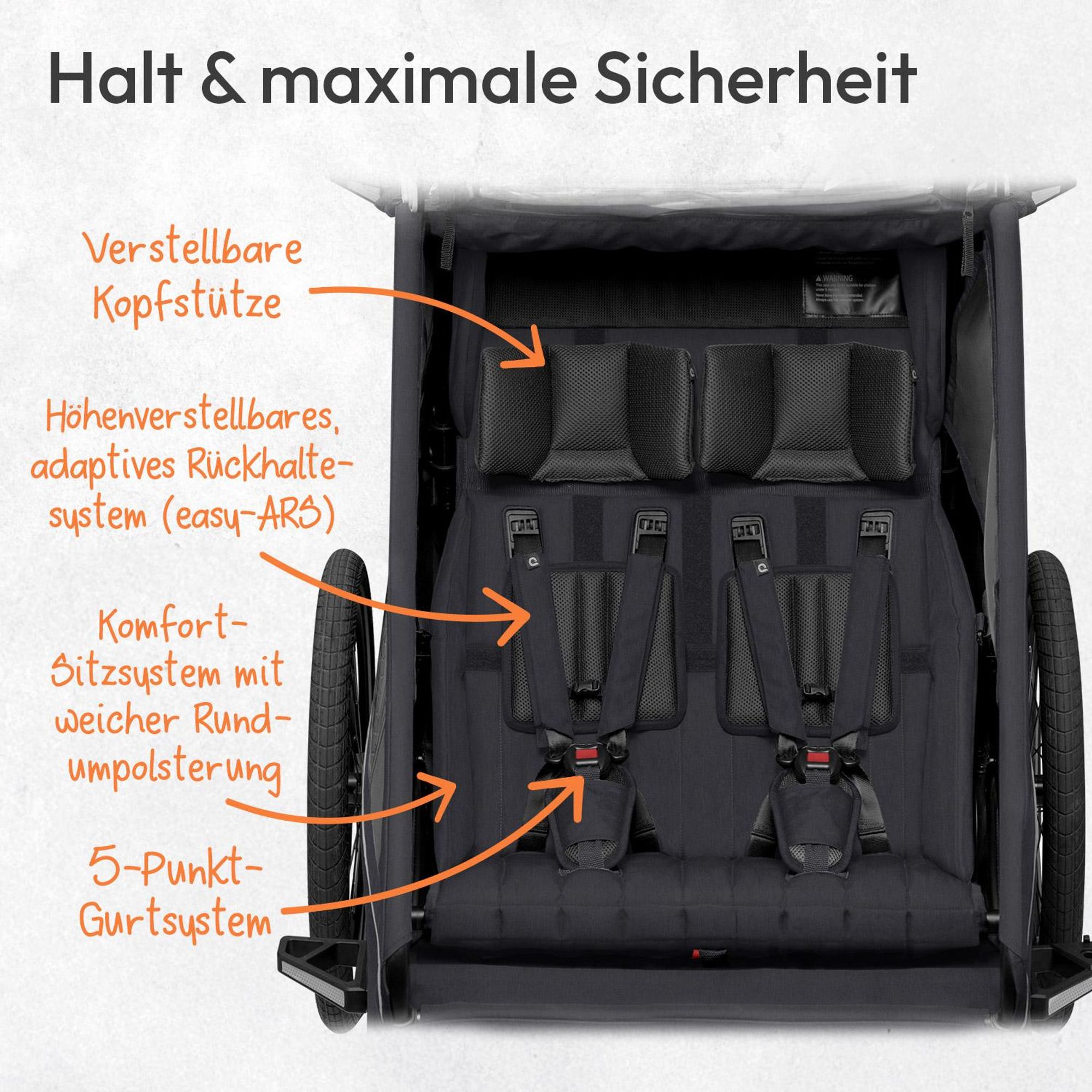 Qeridoo Kidgoo 2 - Kinderfahrradanhänger für 2 Kinder, Farbe: Phantom Grey
