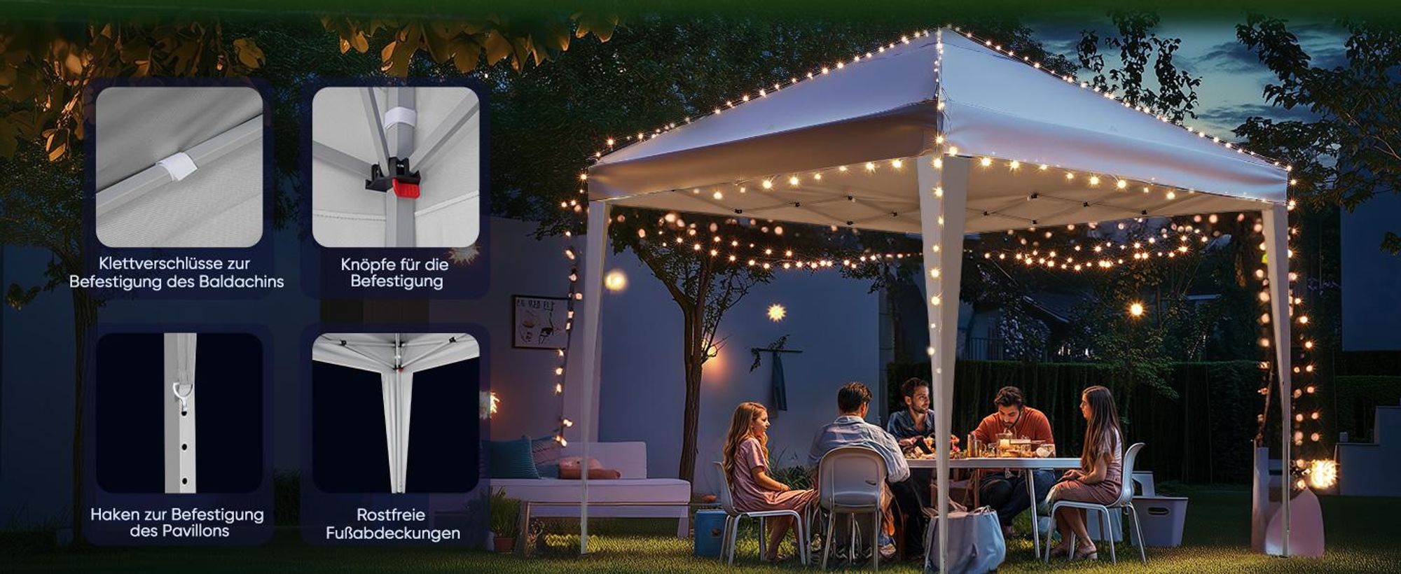 Quictent Pavillon 3x3m Wasserdicht Faltpavillon Stabil Winterfest, Pop-Up Klicksystem, UV-Schutz 50+, Gartenzelt, Partyzelt, Festzelt grauweiß