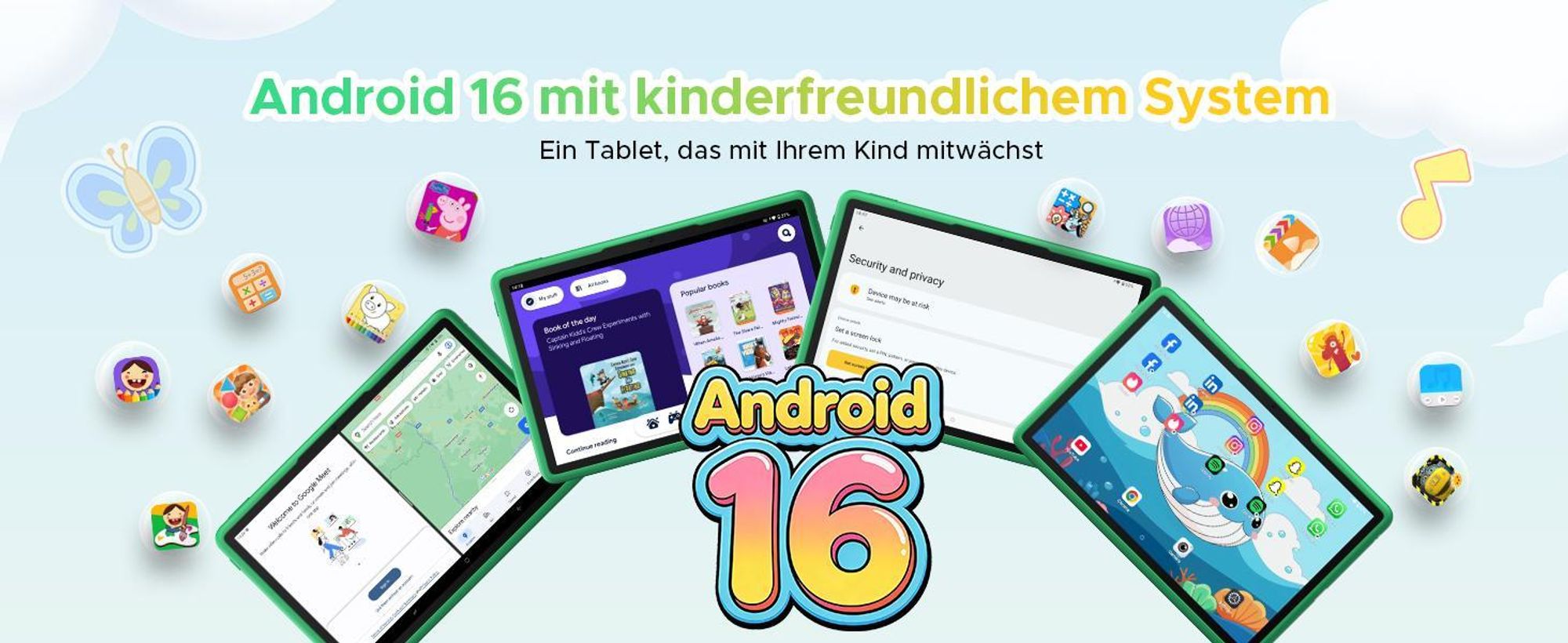 DOOGEE U11Kids 11" Tablet, Android 16,Gemini AI, 24(4+20)GB+128GB/2TB TF, 90Hz,8580mAh,WiFi Tablet für Kind mit Kindgerechte Hülle und Stift