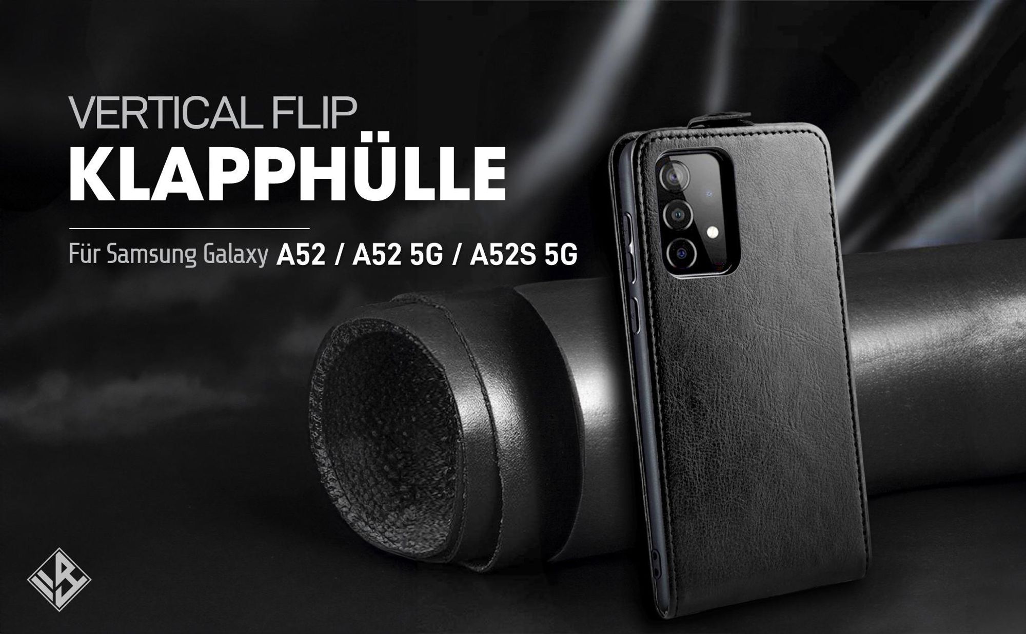 Vertikal aufklappende Handyhülle in Schwarz für Samsung Galaxy A52 / A52 5G / A52s 5G