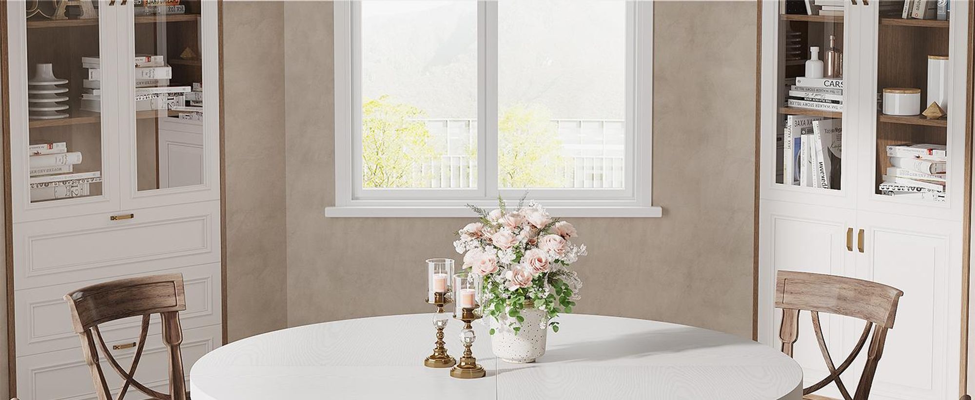 Runder Esstisch für 4 Personen, 47 Zoll runder Küchentisch im Landhausstil mit Holzgestell, geeignet für Küche, Esszimmer und Wohnzimmer (weiß).