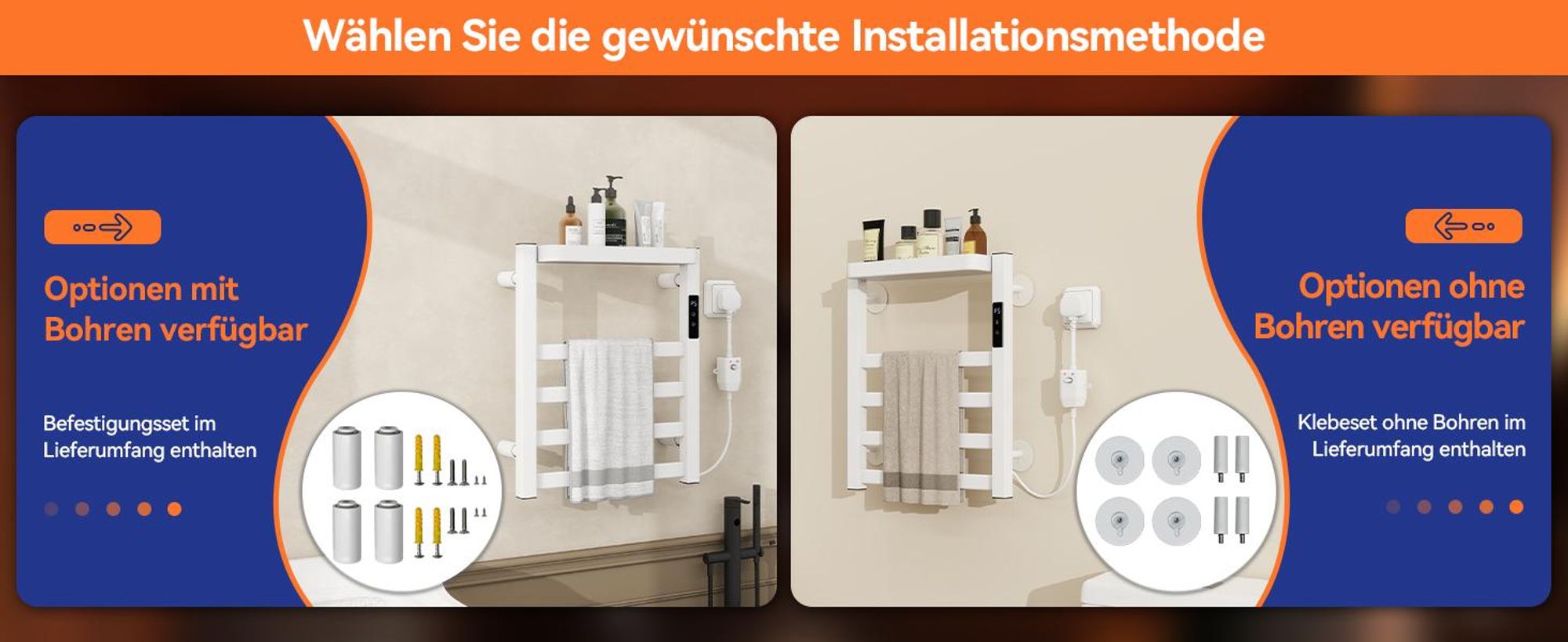 Puluomis Handtuchtrockner Elektrisch Heizkörper mit Timing Thermostat Handtuchwärmer 395 x 470mm Badheizkörper Weiß Handtuchhalter 72W