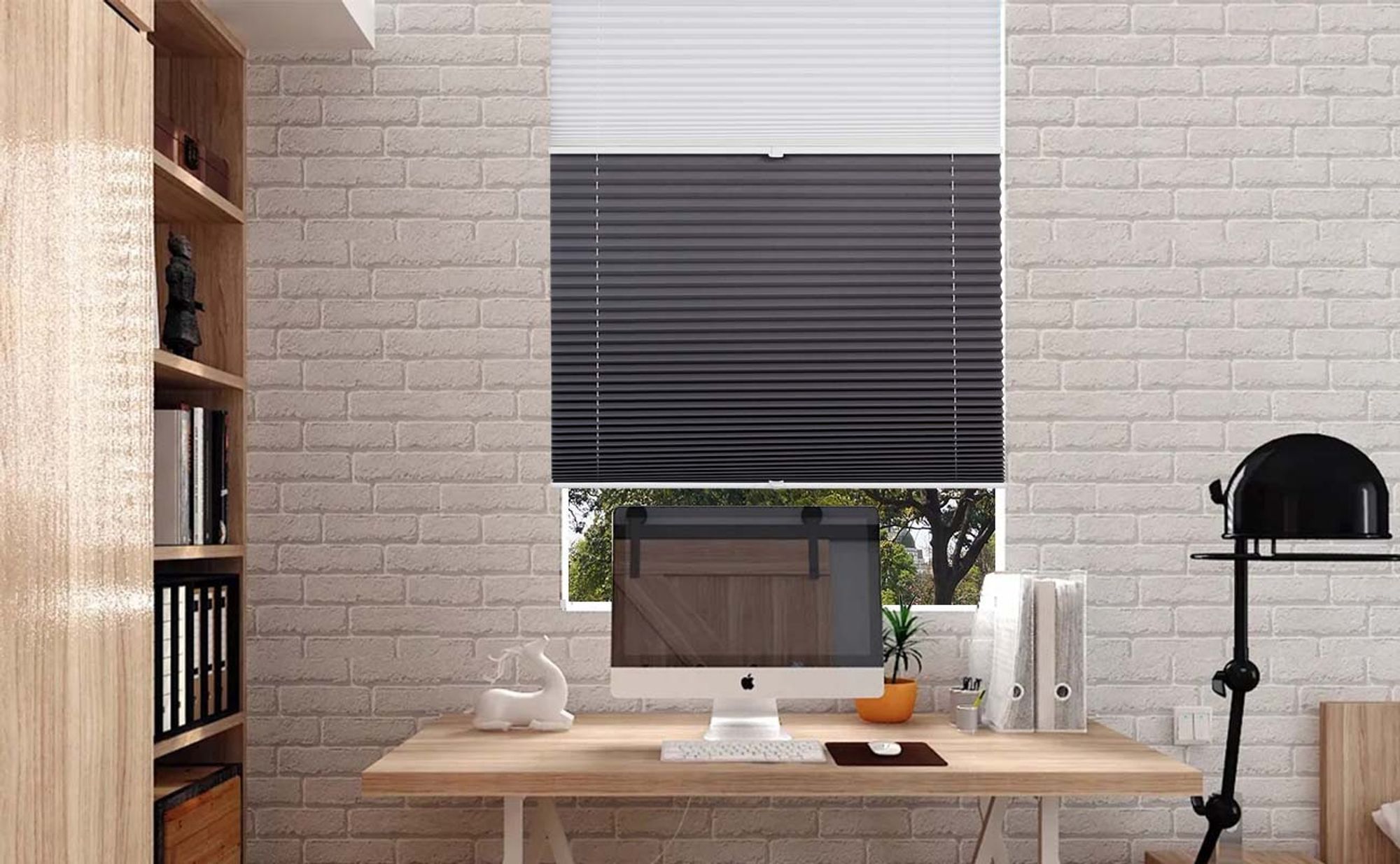 Sekey Plissee 80×130 cm ohne Bohren Day+Night Verdunklungsplissee Weiß+Grau Blickdicht Faltrollo Klemmfix 100% Verdunkelnd Sichtschutz für Fenster