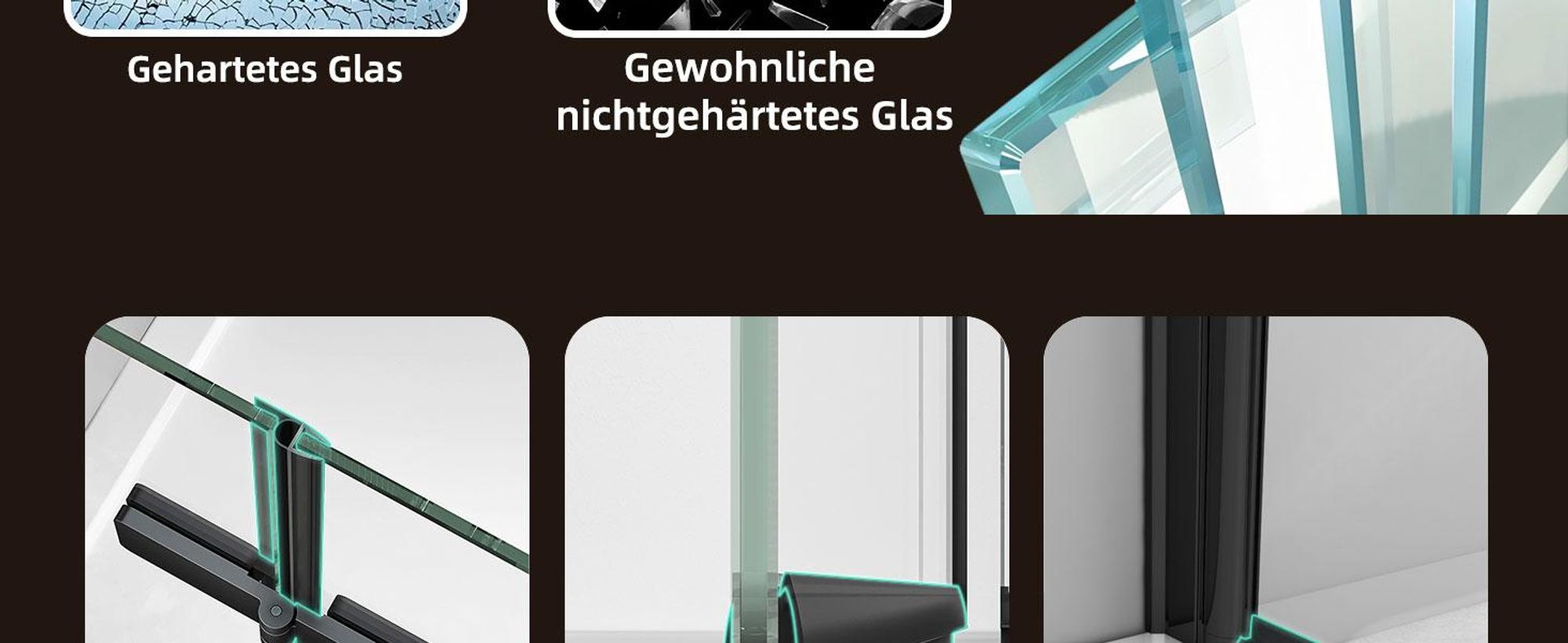 Duschabtrennung Walk in Falttür Dusche 70 x 185cm Faltbar & Drehbar Duschwand 6mm ESG Glas Duschtrennwand Schwarz Glaswand