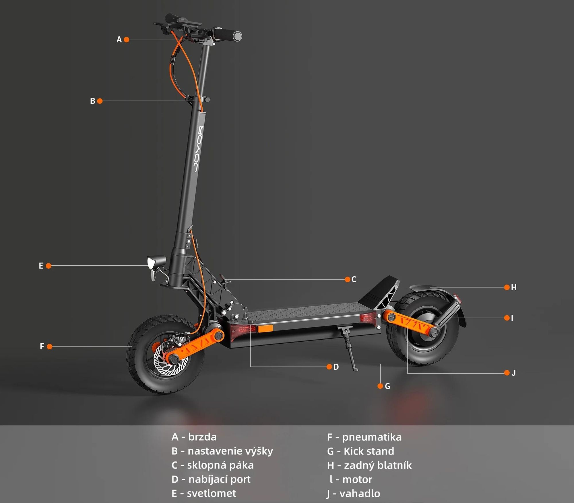 Elektrická Kolobežka JOYOR S8 - 600W Motor 48V26AH Batéria 10-palcové Pneumatiky Kotúčová Brzda - Čierna