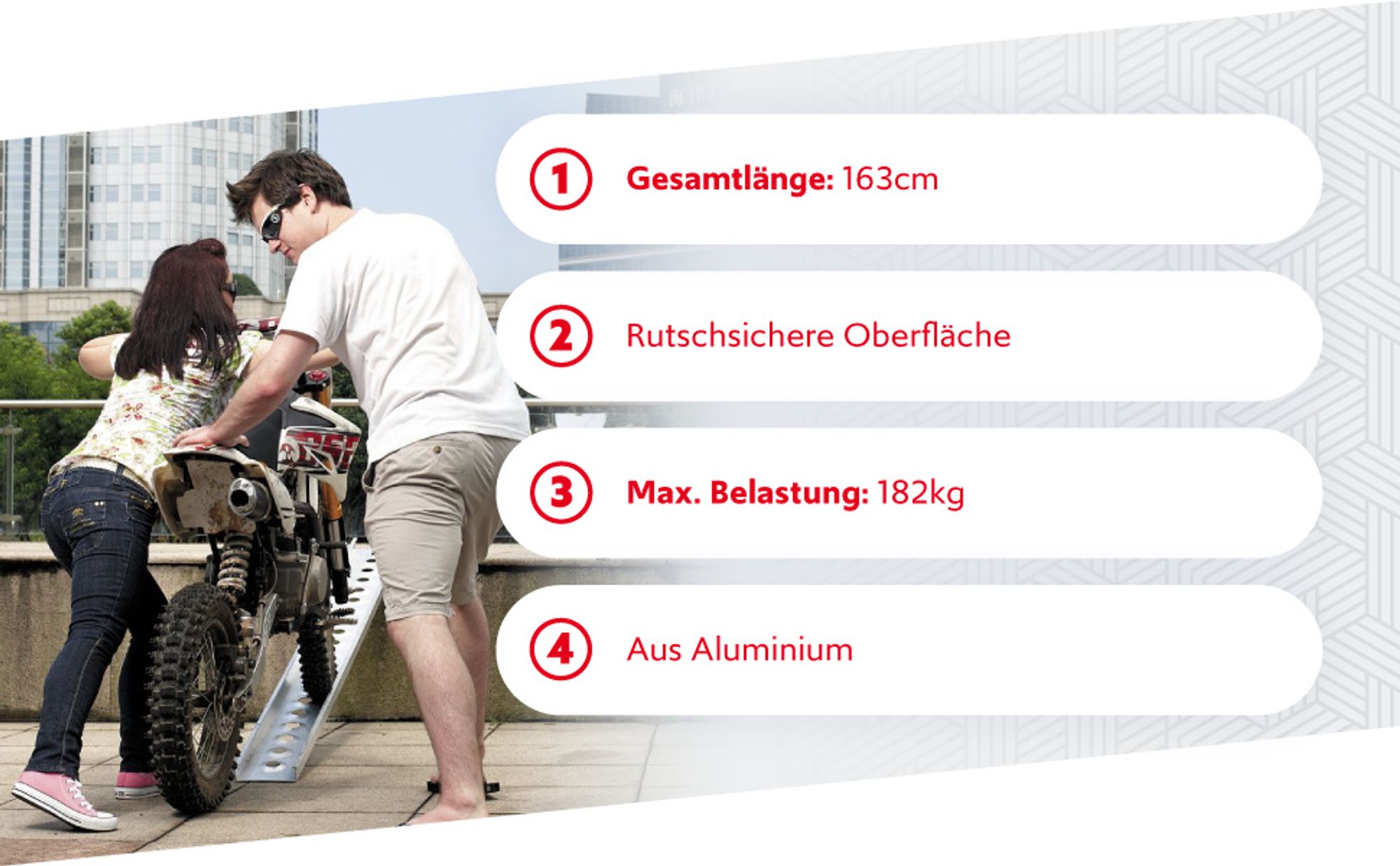 Wiltec Auffahrrampe 163 cm 180 kg für Motorrad ATV Quad, Aluminium Auffahrschiene, Verladerampe rutschsicher
