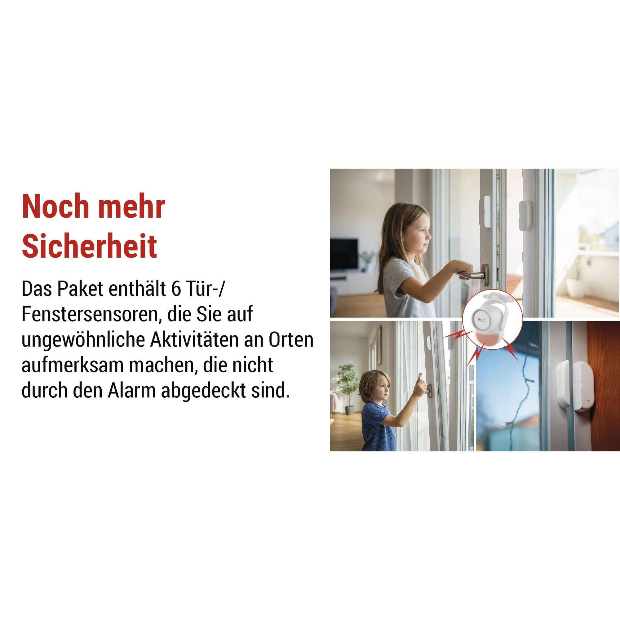 EMOS GoSmart PIR Bewegungsmelder-Alarm mit 125 dB Sirene und App, Dual-Betrieb, 2x Fernbedienung und 6x Türsensor, Tuya, 2,4 GHz WiFI, weiß, H5030