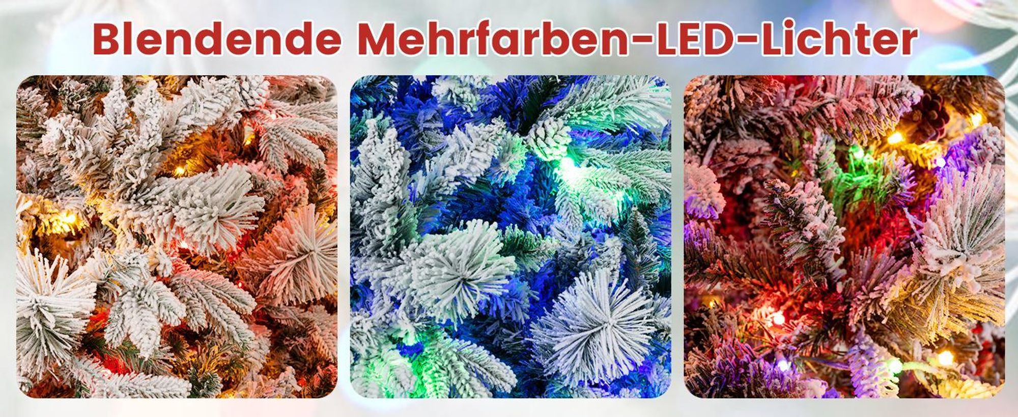 COSTWAY Künstlicher Weihnachtsbaum 180cm, Tannenbaum mit Schnee und Zapfen, 8 Lichtmodi & 850 PE PVC Zweigspitzen, Christbaum, Kunstbaum Weihnachten