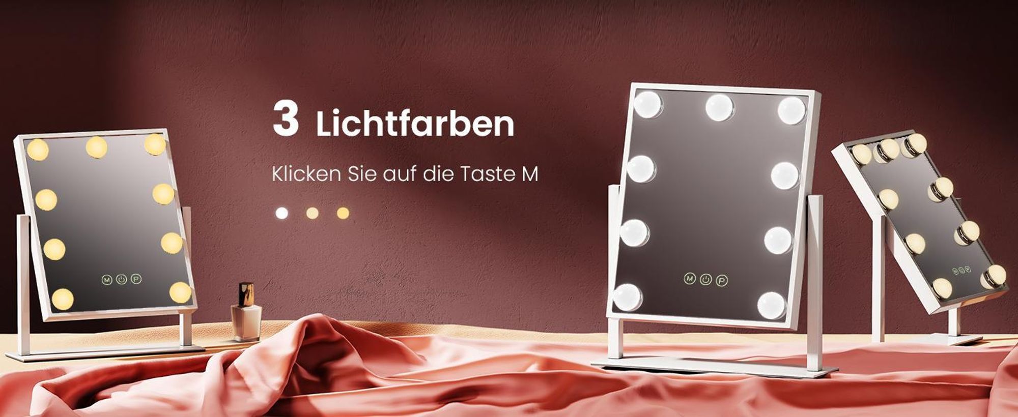 EMKE Kosmetikspiegel mit LED Belechtung 47.5X36.5cm Schminkspiegel 7x Vergrößerung 3 Lichtfarben Dimmbar 360° drehbar, Weiß