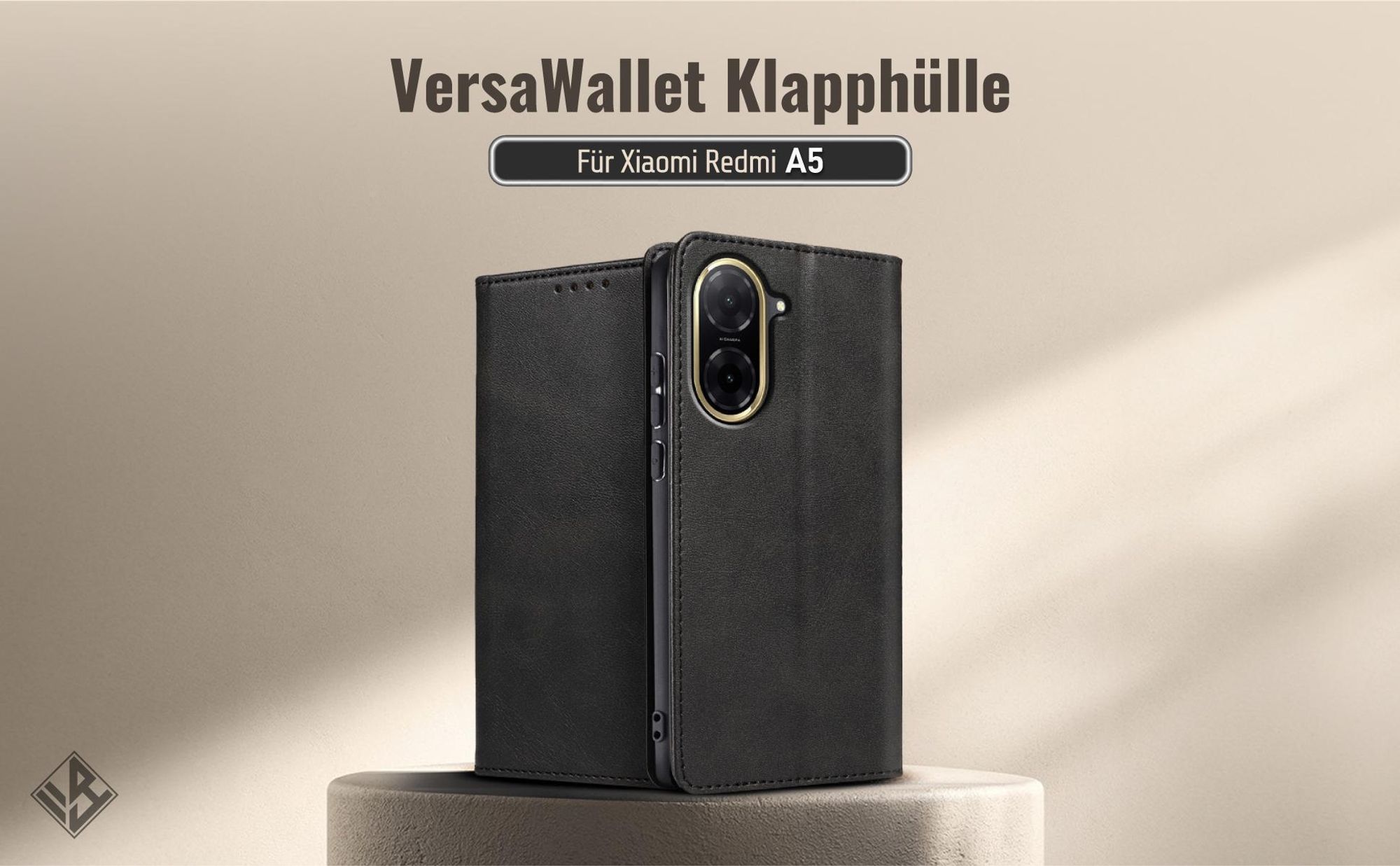 Schwarze Klapphülle für das Xiaomi Redmi A5 mit Wallet-Funktion