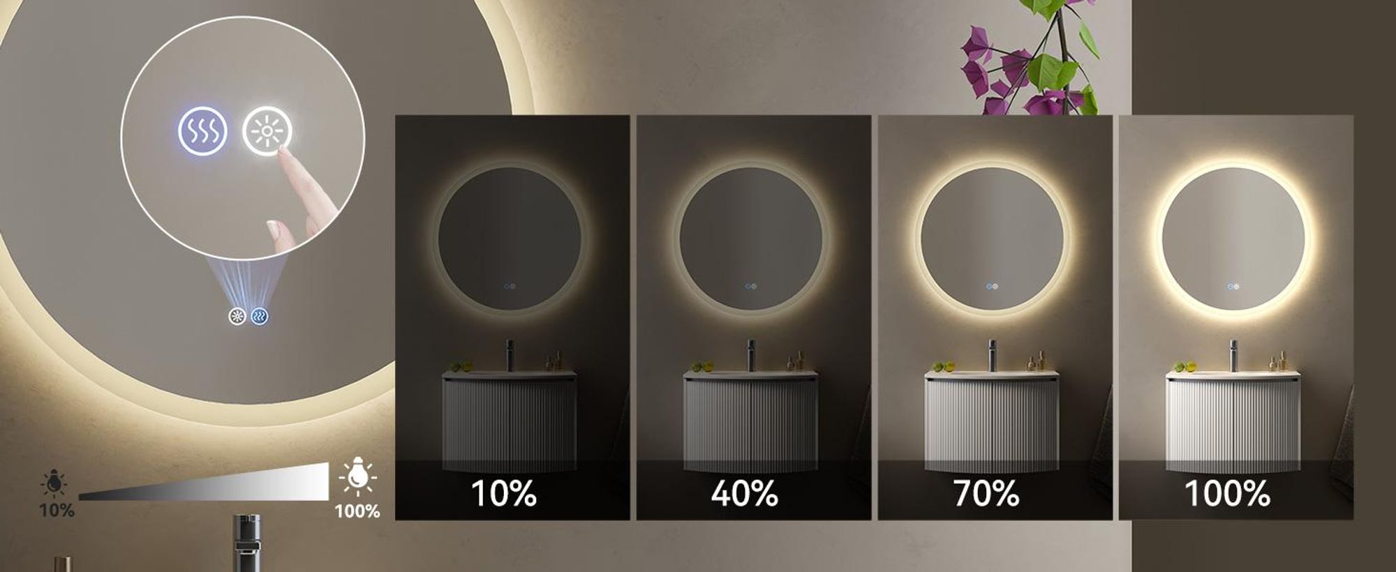 HOROW Badspiegel Badezimmerspiegel mit Beleuchtung 80 cm LED Runder Spiegel Smart Wandspiegel mit Touch-Schalter Antibeschlag