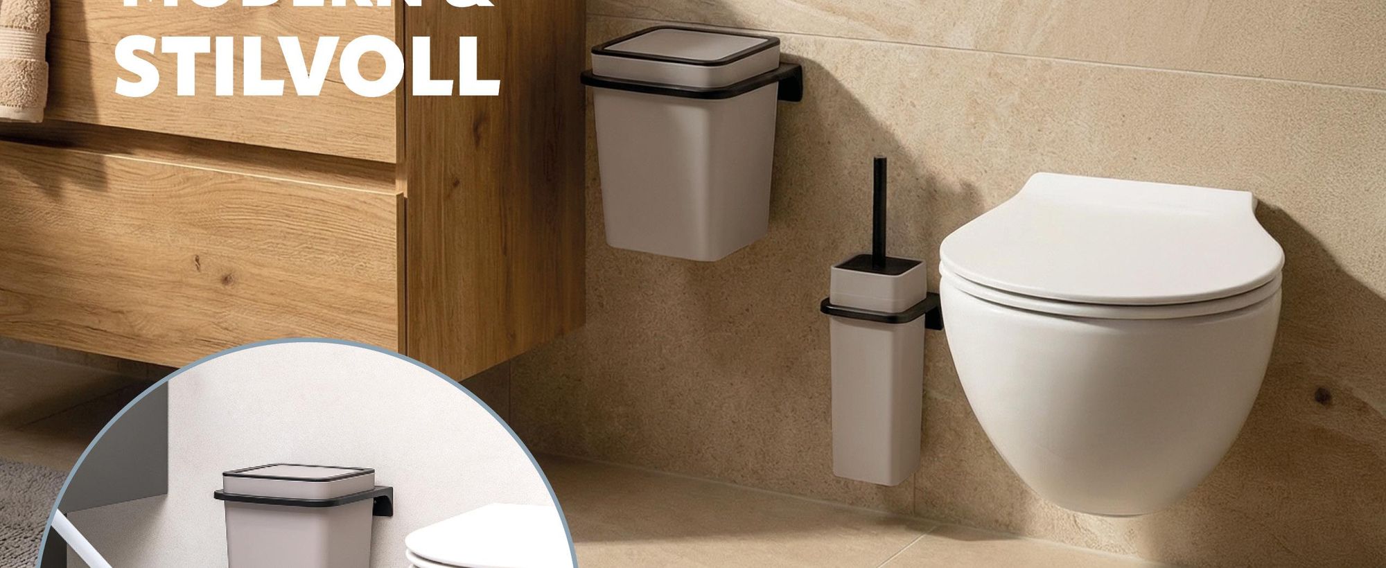 bremermann eckiger Kosmetikeimer SAVONA mit soft-touch Oberfläche inkl. Wandhalterung zum Kleben oder Bohren mit Schwingdeckel & EVA Pads gegen Kratzer, Abfalleimer für Gäste-WC und Badezimmer aus Kunststoff, 6 Liter Fassungsvermögen, weiß