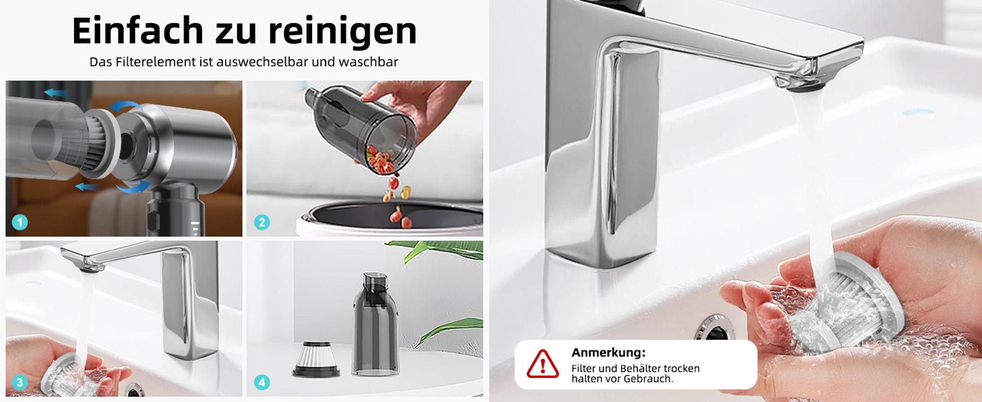 Handstaubsauger, 18000Pa Akku staubsauger Kabellos,mit Bürstenloser Motor, 3-Gang Mini Auto Kabellos Staubsauger für Büro Genutzt, Haus, Küche(Silber)