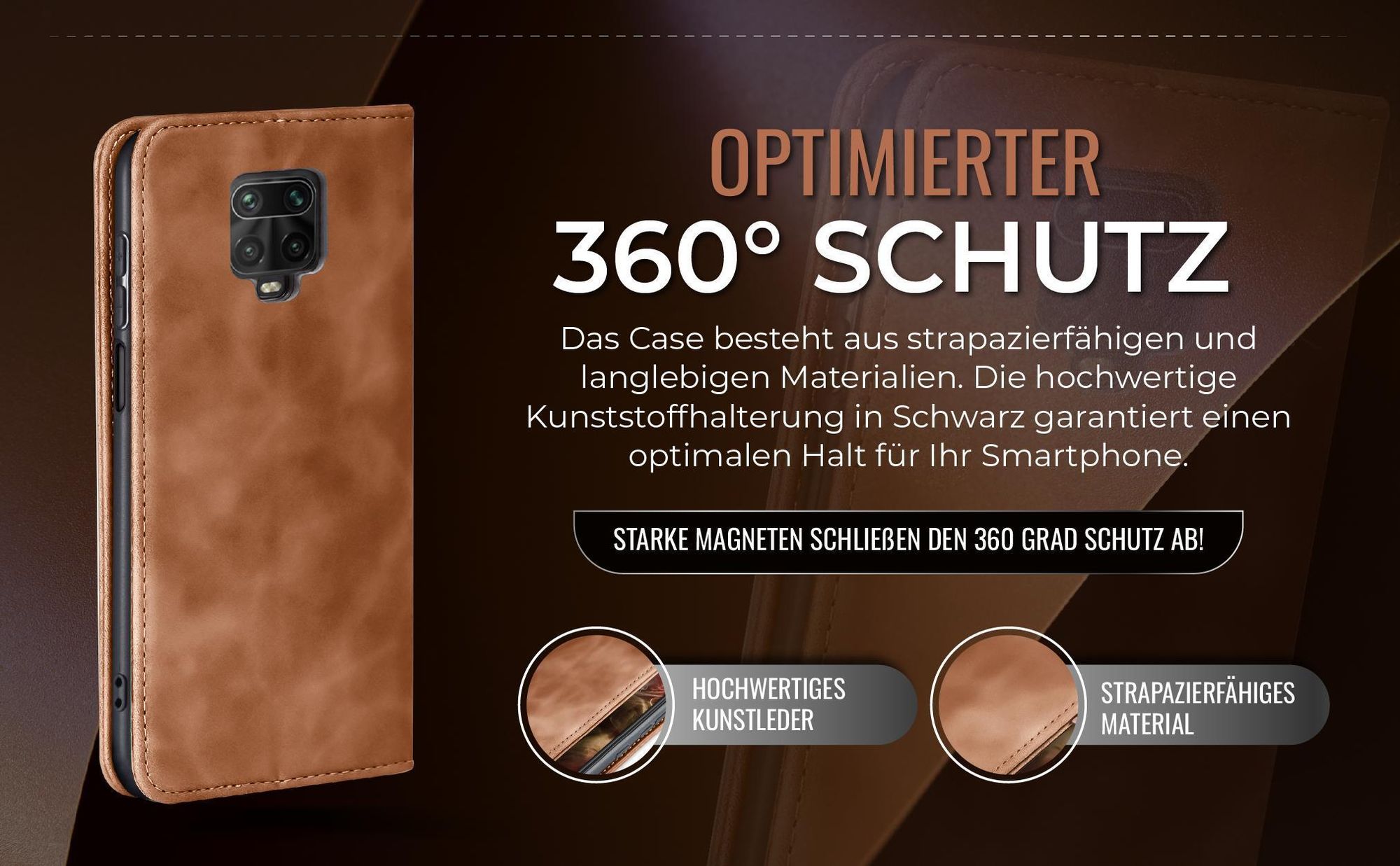 Hellbraune Handyhülle für Xiaomi Redmi Note 9 Pro mit 360 Grad Schutz