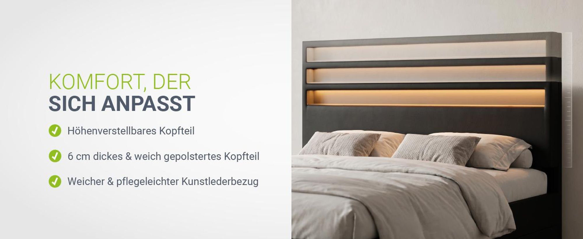 Juskys Polsterbett Lyon 180 x 200 cm schwarz – Bettgestell mit Lattenrost, Bettkasten & LED Beleuchtung – Kunstleder & Holz – Bett Doppelbett